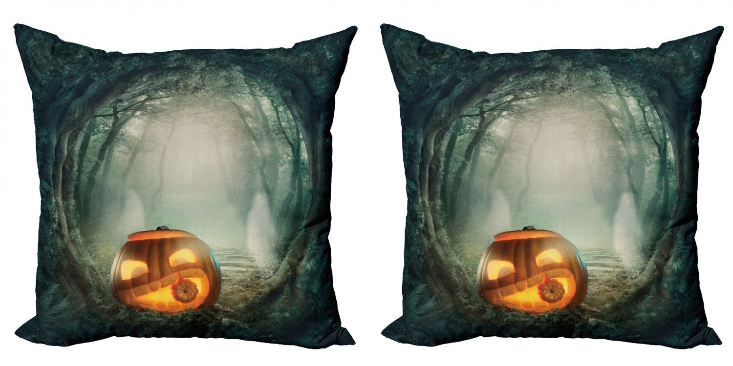 Kissenbezüge Modern Accent Doppelseitiger Digitaldruck, Abakuhaus (2 Stück), Halloween Kürbis Enchanted Forest