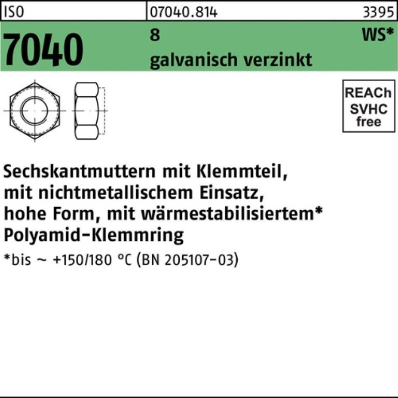 Reyher Muttern 500er Pack Sechskantmutter ISO 7040 Klemmteil M12 8 galv.verz. brauner