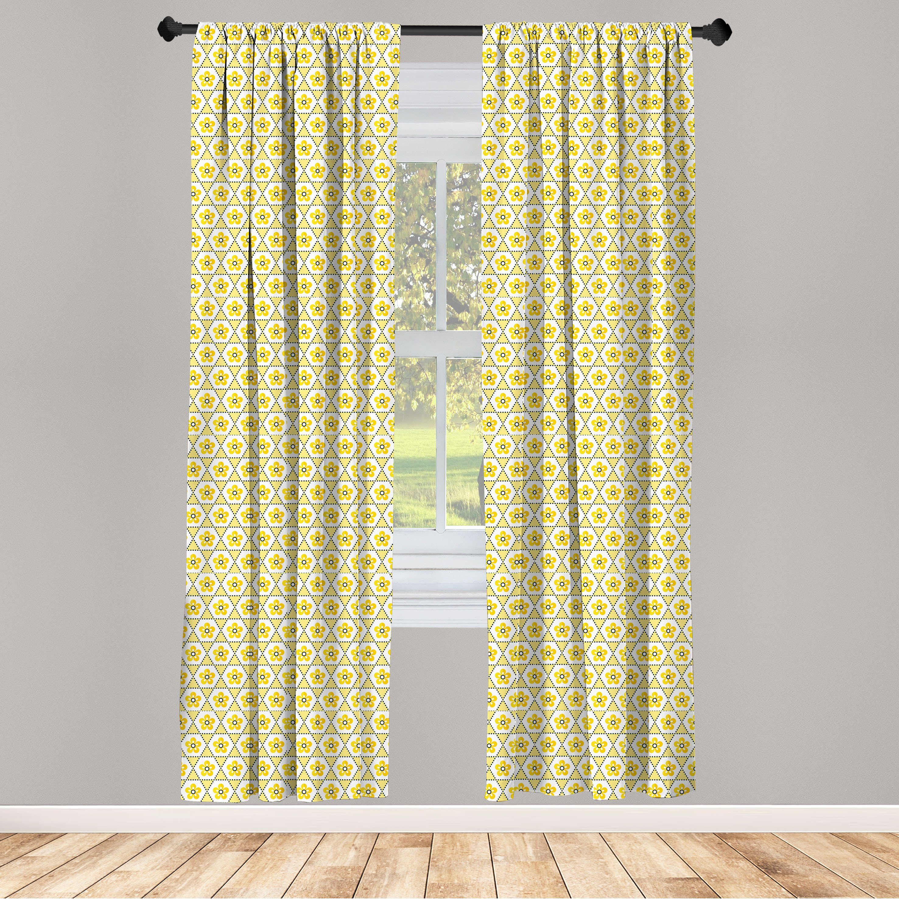 Gardine Vorhang für Wohnzimmer Schlafzimmer Dekor, Abakuhaus, Microfaser, Blumen Japanischer Daisy Petals Entwurf