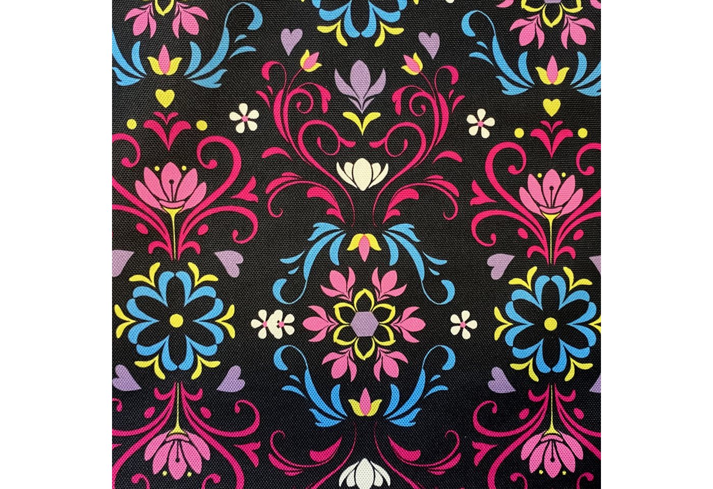 Thumbnail - novely® Stoff OXFORD 210D D35 Blumen Ornament Schwarz Printstoff Outdoor, Wasserabweisend, Outdoor, Meterware, 1lfm