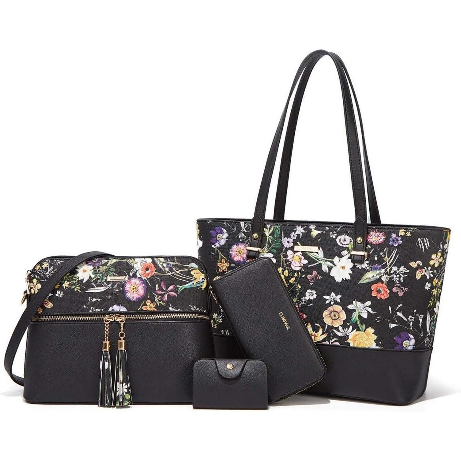 Handtasche Damen Handtasche Tote Schultertasche Umhängetasche Set Schwarz
