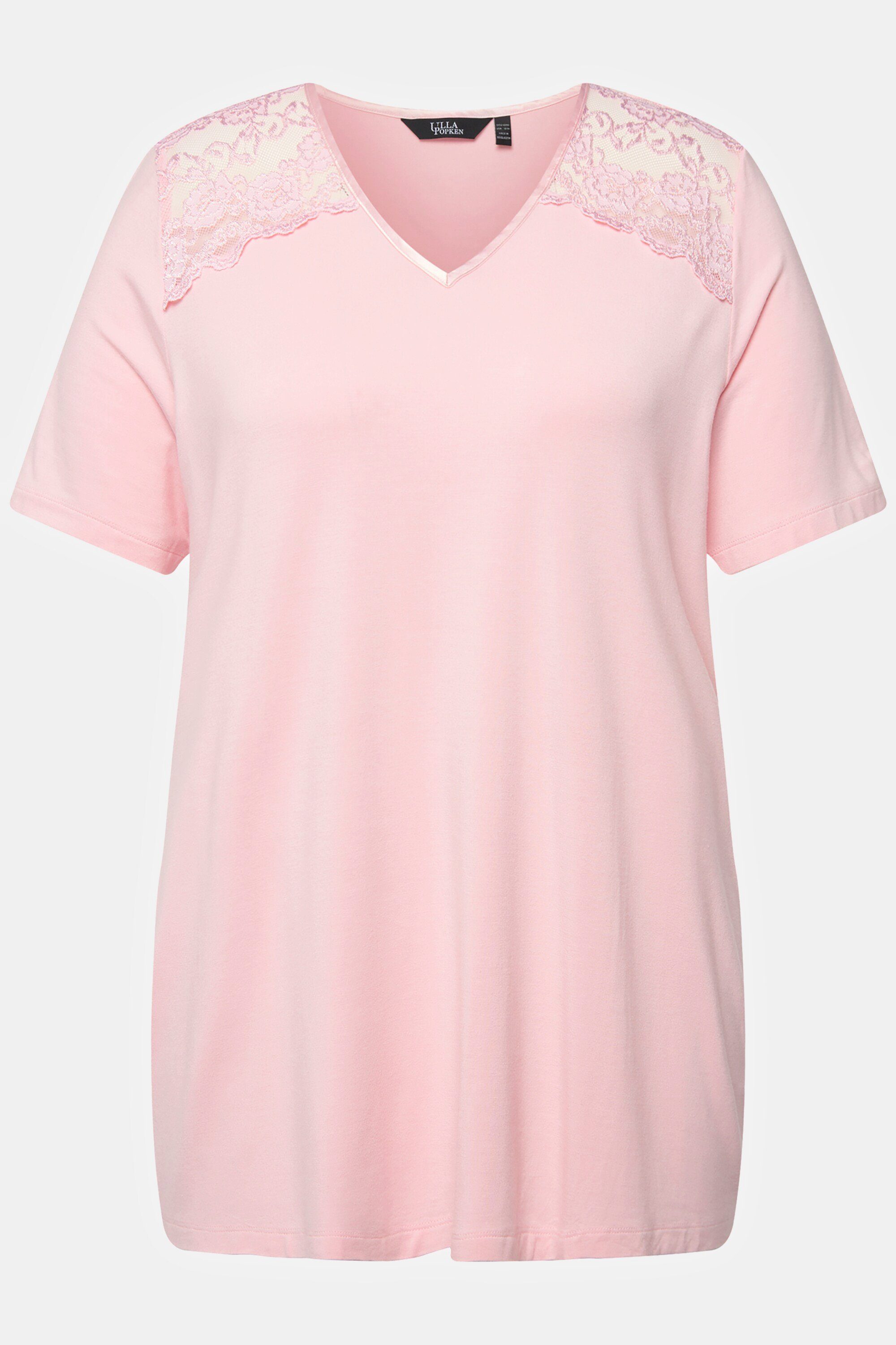 Spitze rosa Ulla Pyjama Popken V-Ausschnitt Halbarm Pyjama