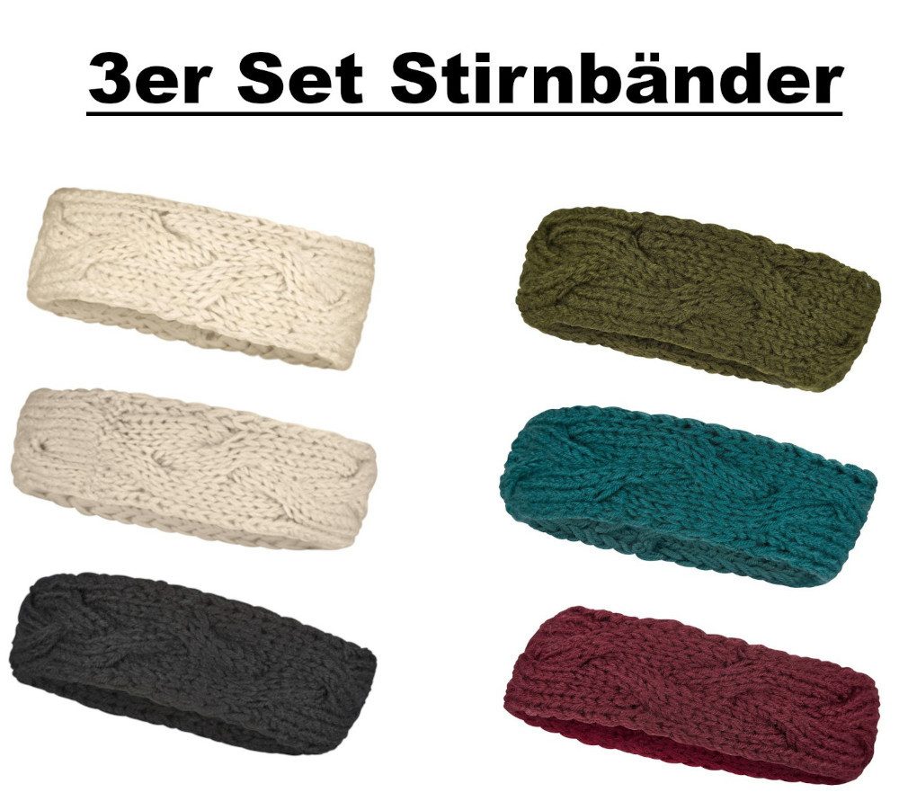 Cool4 Ohrenmütze 3er SET Stirnband Zopfmuster Haarband Ohrenwärmer Grobstrick im Zopfmuster