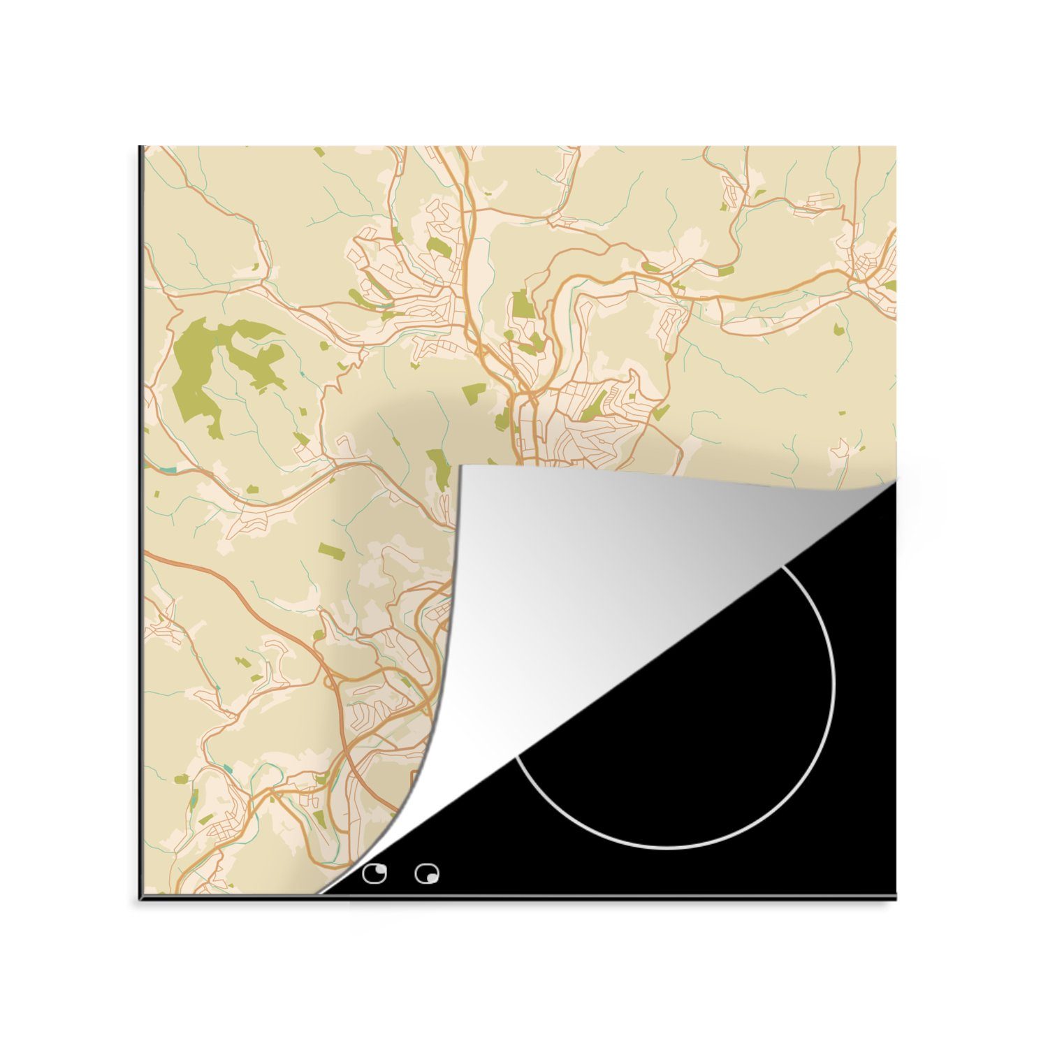 MuchoWow Herdblende-/Abdeckplatte Siegen - Karte - vintage - Stadtplan, Vinyl, (1 tlg), 78x78 cm, Ceranfeldabdeckung, Arbeitsplatte für küche