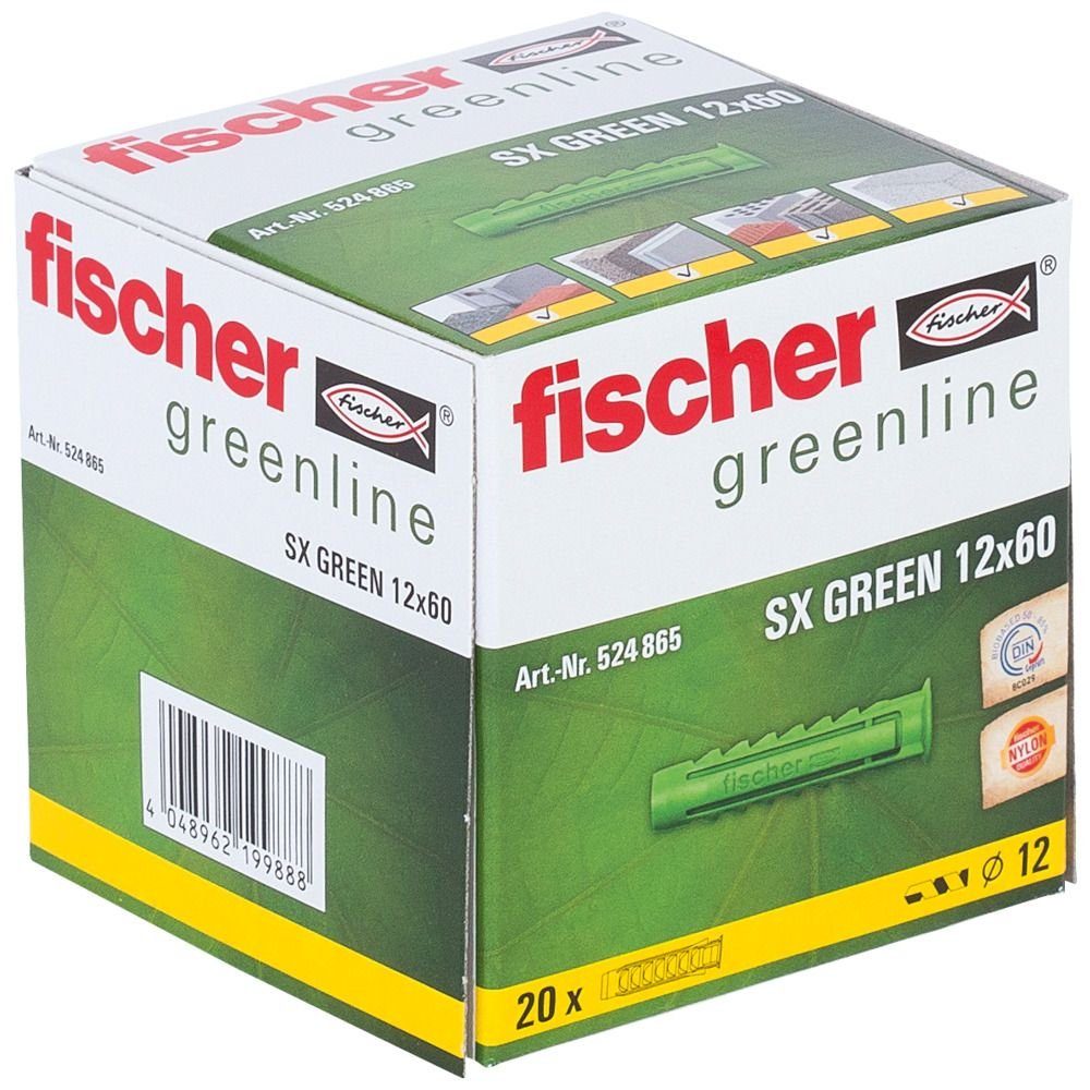 fischer Schrauben- und 20 green Spreizdübel 60 - mm Dübel-Set x 12.0 SX Fischer