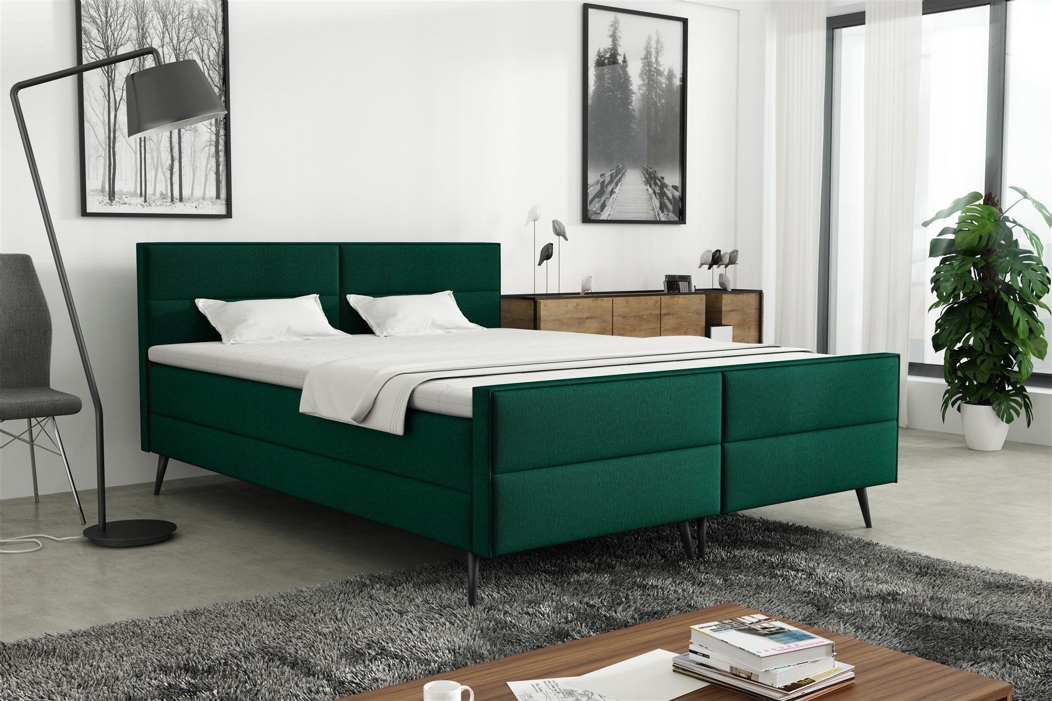 Fun Möbel Boxbett Schlafzimmerbett GRANADA in Stoff (inkl. Topper), frei im Raum stellbar