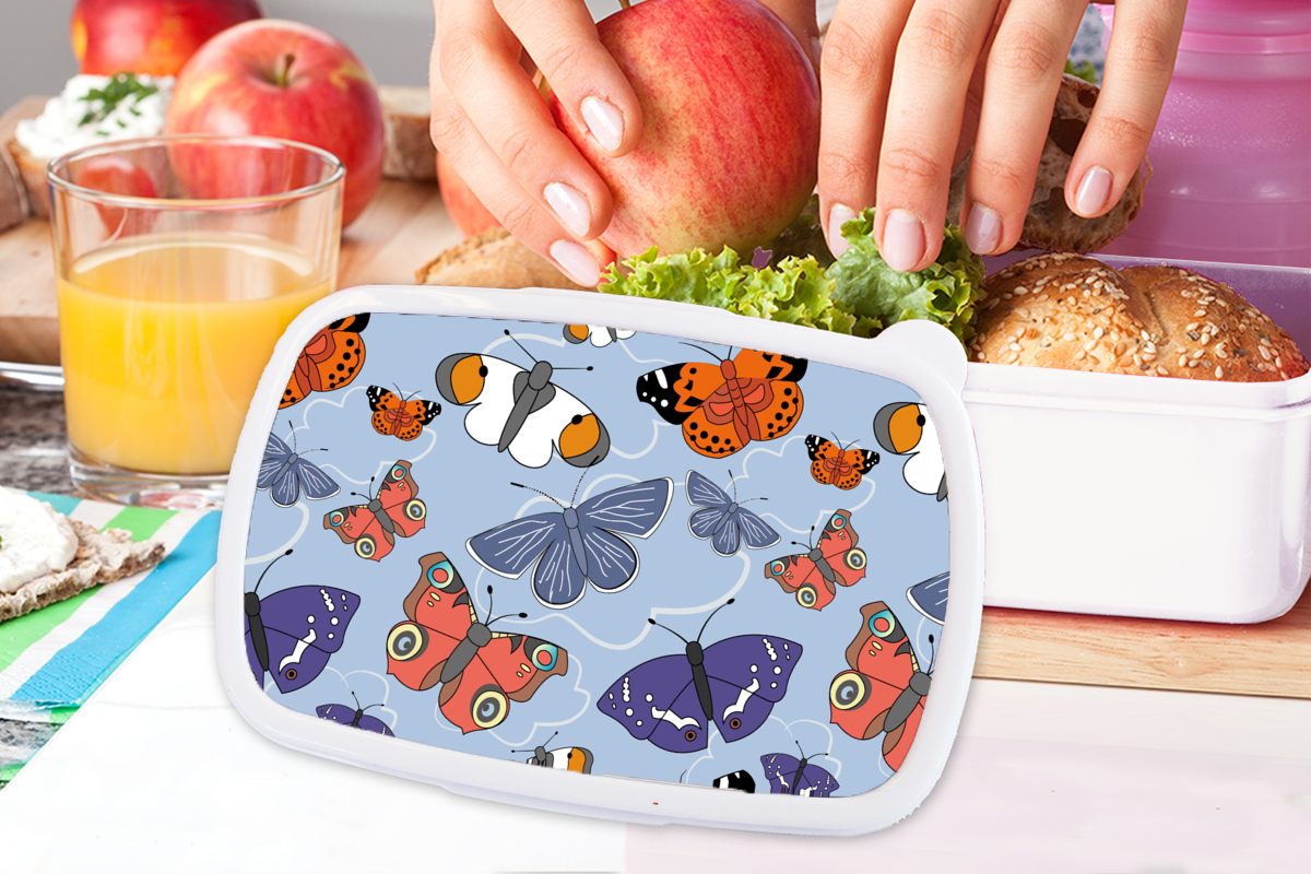 MuchoWow Lunchbox Mädchen - Schmetterling Mädchen, für Jungs für Kinder Kinder Kunststoff, und Muster - Brotbox - Mädchen Erwachsene, und - Orange (2-tlg), - weiß - Brotdose, Mädchen