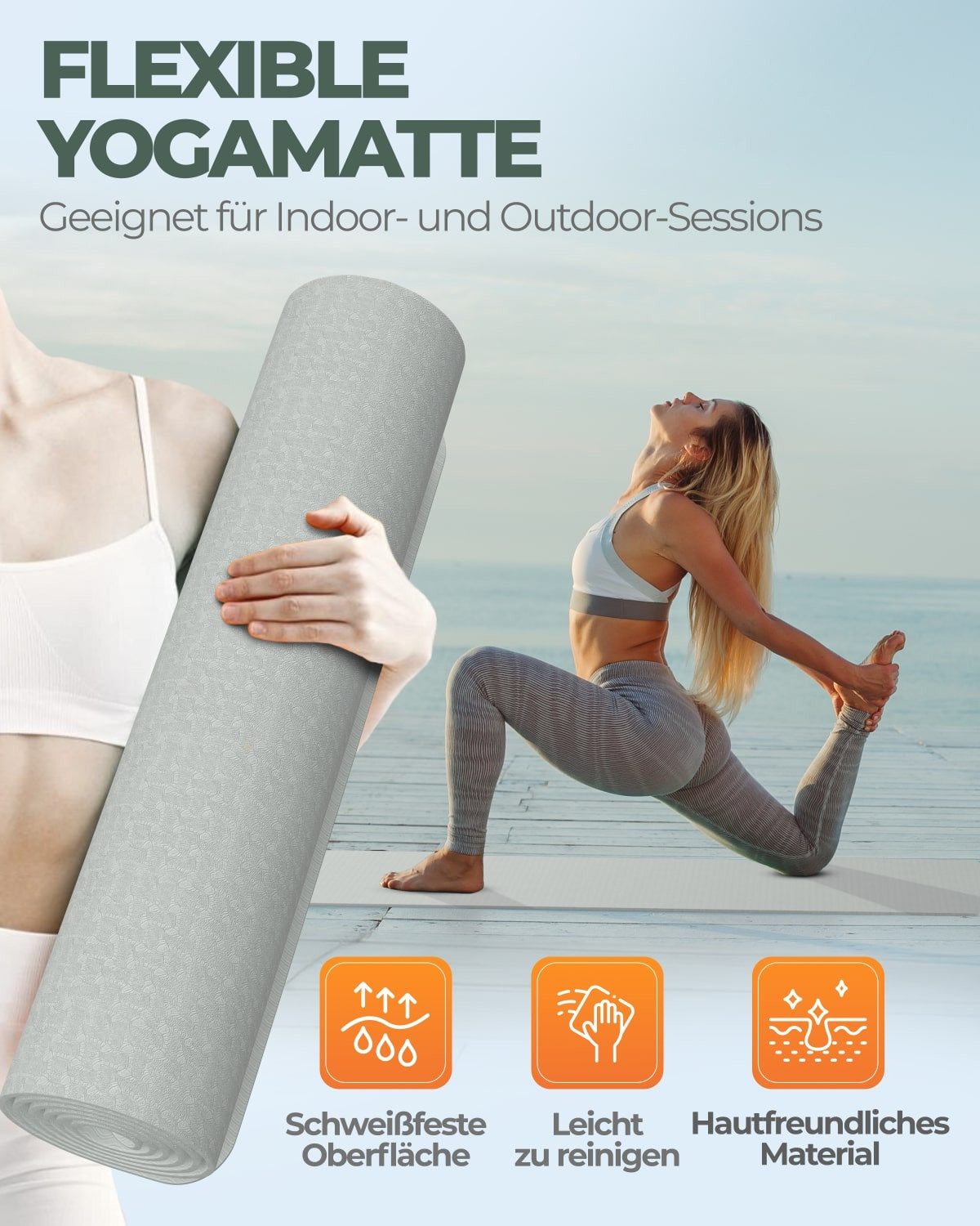 Fitleap Yogamatte aus umweltfreundlichem TPE-Schaum. Sehr rutschfeste, hypoallergene un…