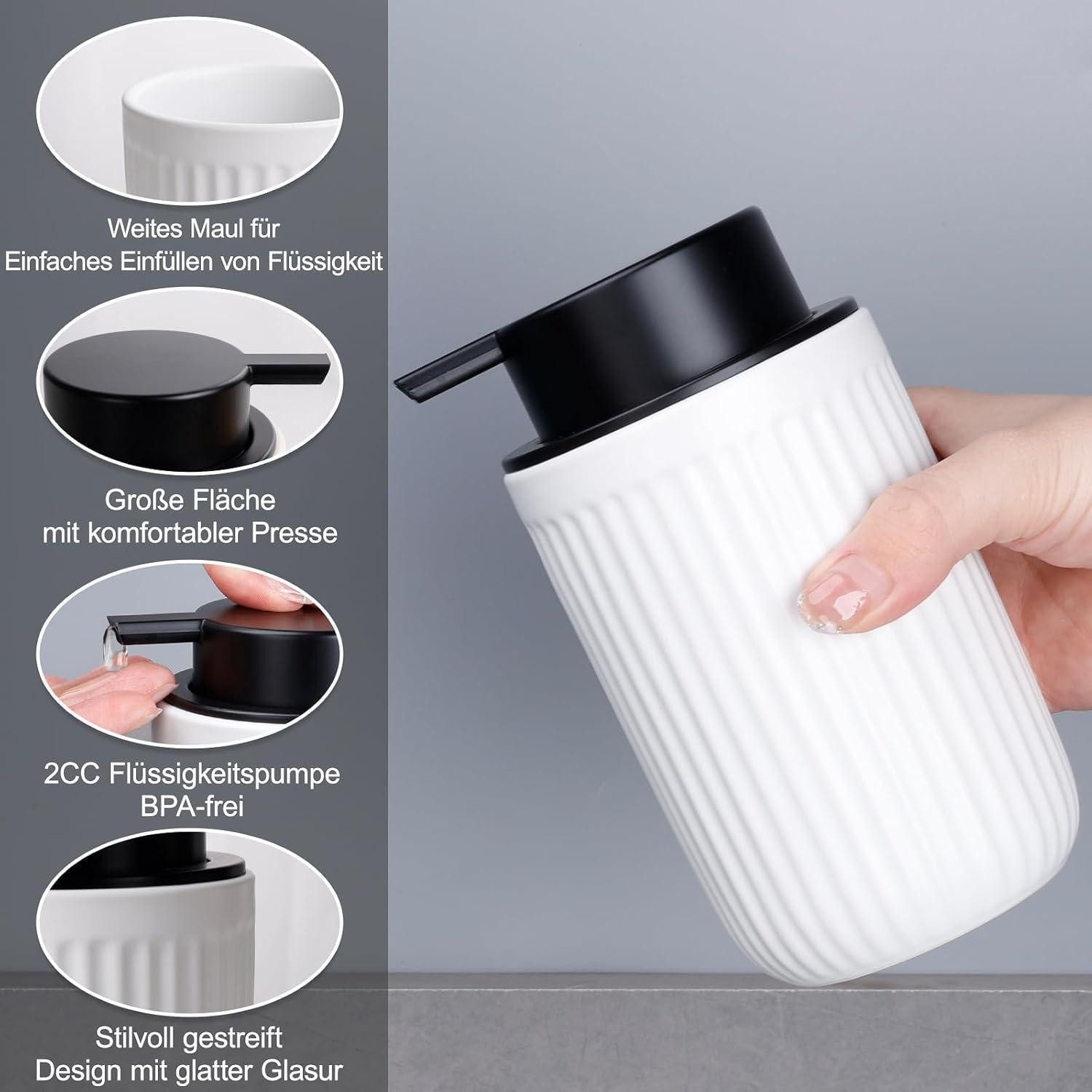 LuxusKollektion Seifenspender Seifenspender Keramik Streifen Weiß 350ml