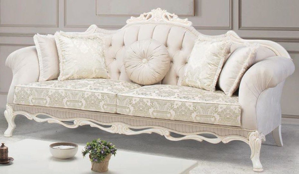 Casa Padrino Sofa Luxus x Kissen Barock cm Wohnzimmer - Möbel Barock 230 Sofa 90 Weiß H. Beige mit / dekorativen 110 Hellrosa x 