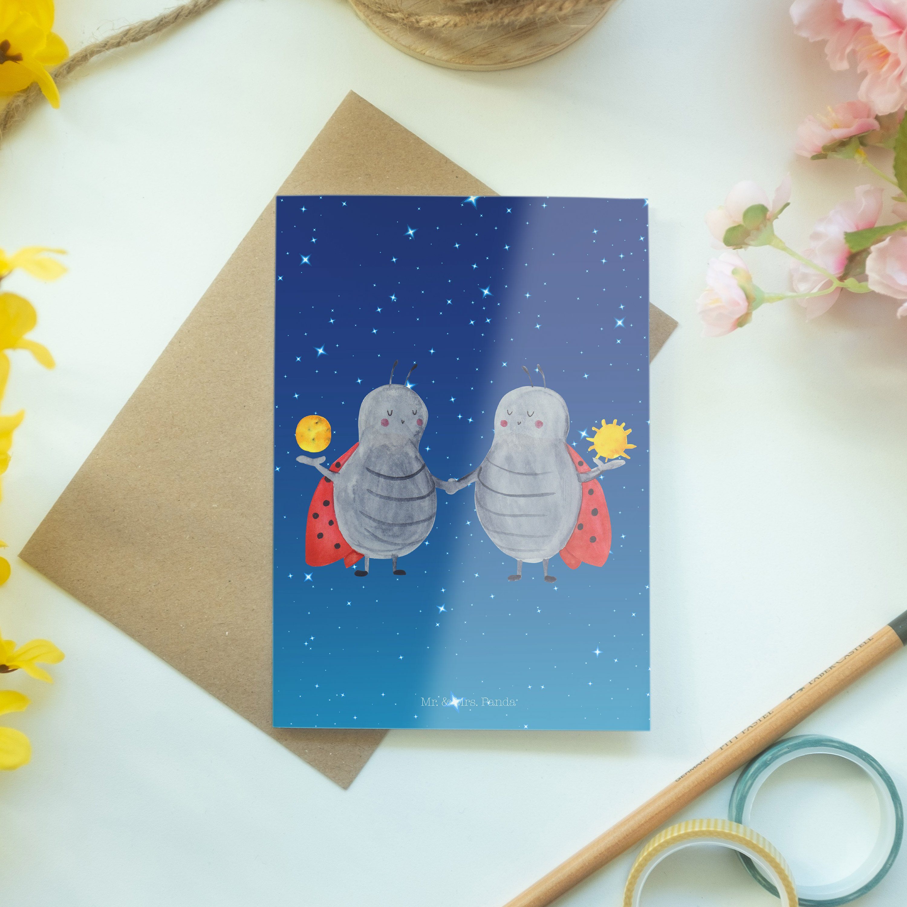 Geschenk, Sternenhimmel Mrs. Zwilling Einladungskart Sternzeichen Mr. - Grußkarte - & Blau Panda