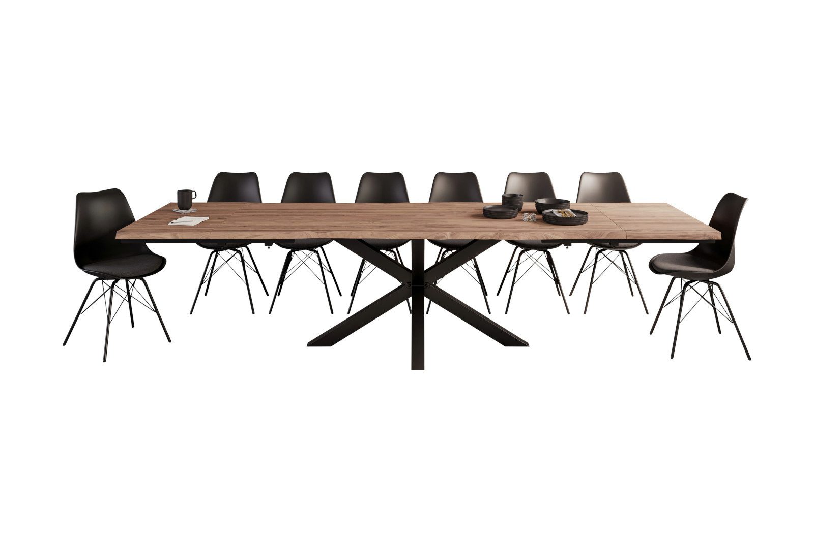 SAM® Essgruppe Kailua, Akazienholz, naturfarben, Baumkante massiv, 2 Ansteckplatten, U-Gestel