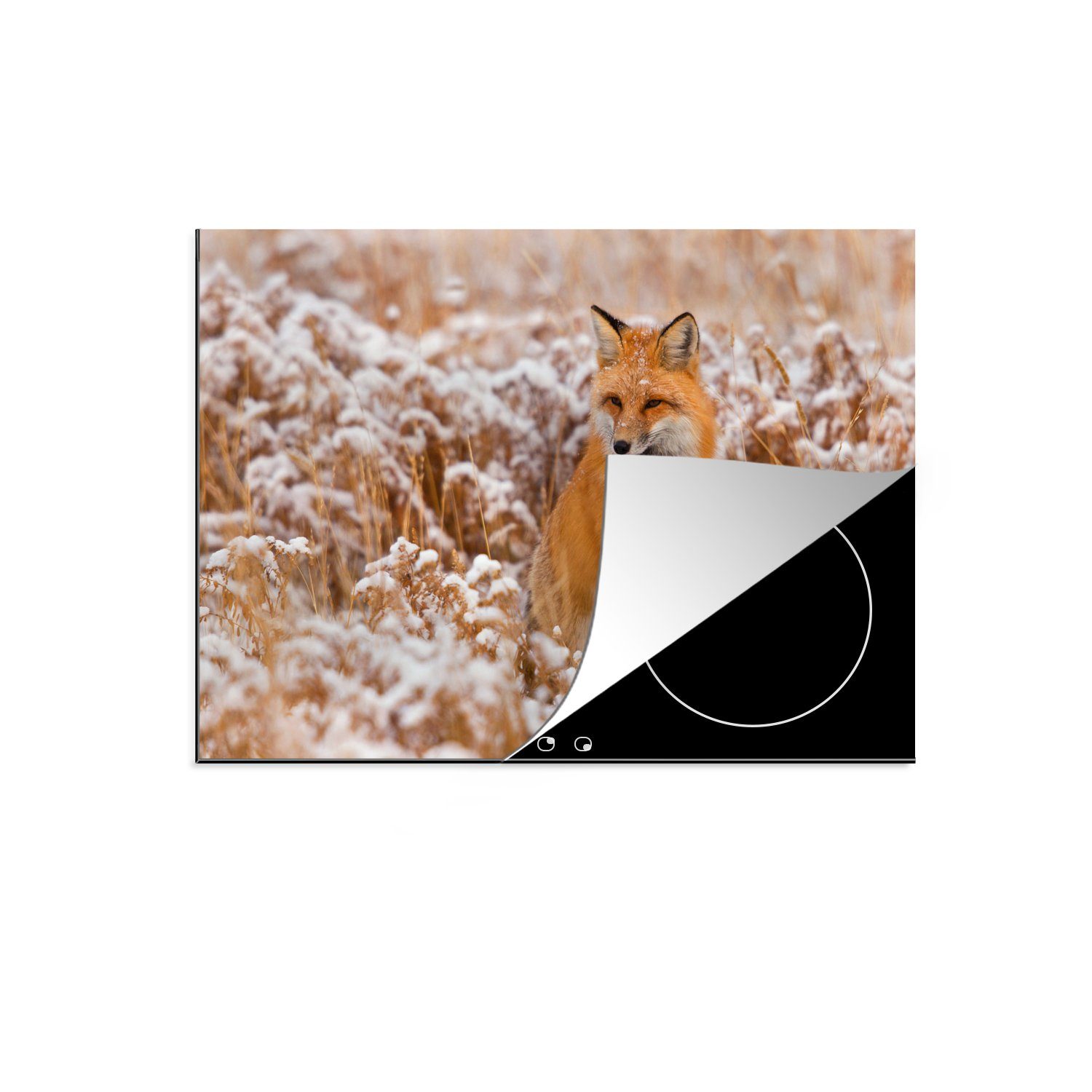 - die Schnee, cm, Induktionskochfeld Schutz Ceranfeldabdeckung Herdblende-/Abdeckplatte Pflanzen Fuchs Vinyl, küche, - tlg), MuchoWow 71x52 (1 für
