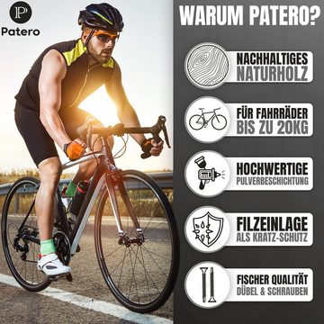 Patero Fahrradwandhalterung Fahrradhalterung Wand aus Walnuss Holz, 20kg Traglast, inkl. Montagematerial & Anleitung