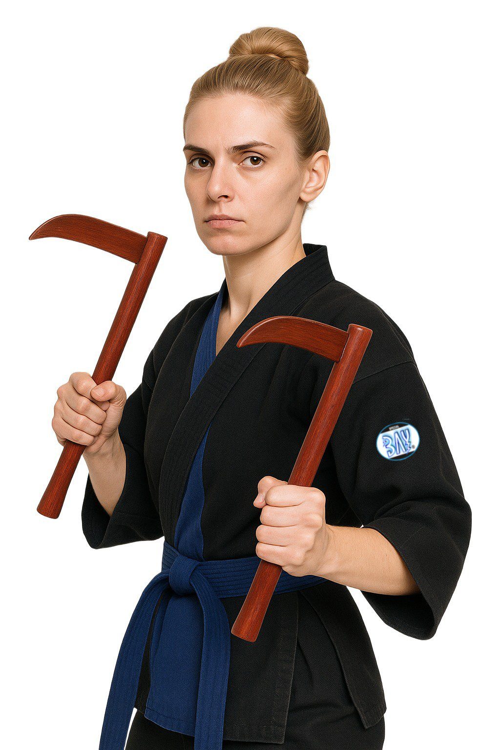 BAY-Sports Holzschwert Kama Echt Holz Halbmond Sichel Kamaki Kampfkunst-Sportgerät Kobudo (Paar), Aus naturbelassenem Holz - Trainingskama - Budosport