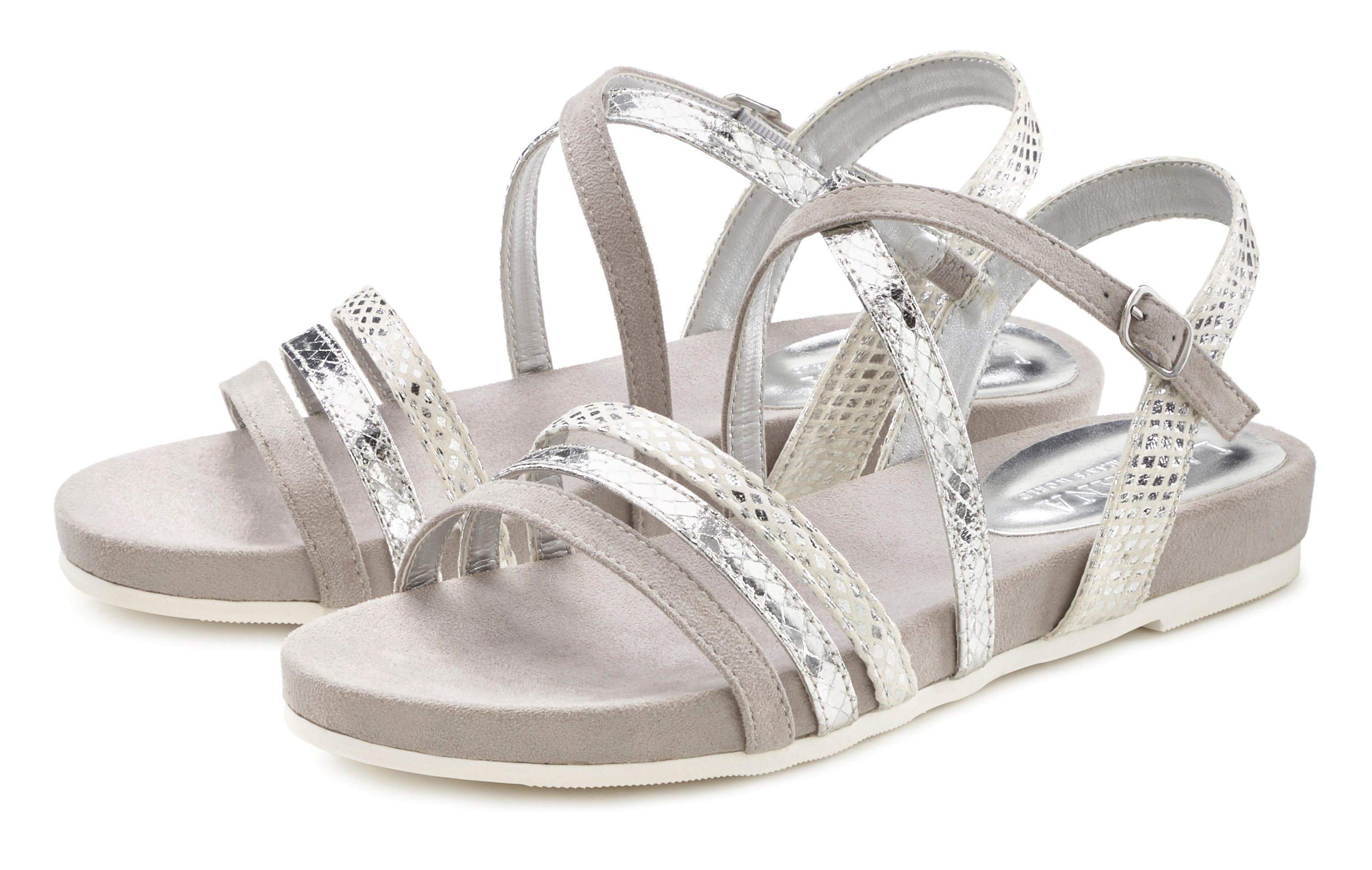 LASCANA Sandale Sandalette, Sommerschuh mit Metallic-Optik VEGAN | Riemchensandalen