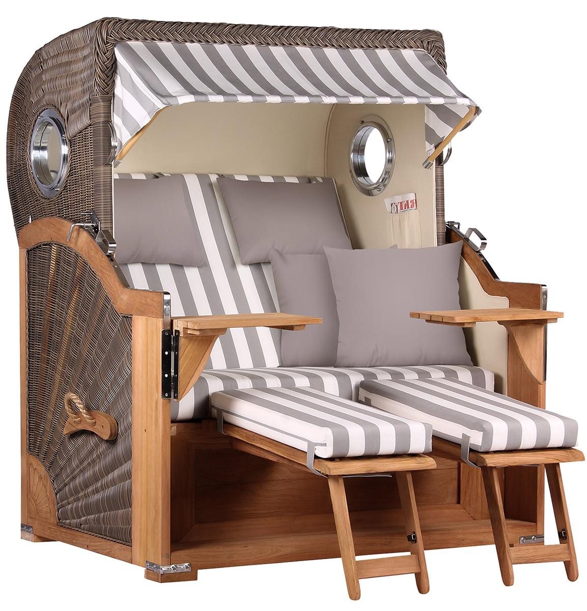 Strandkorb Strandkorb XXL Baltikum 2,5-Sitzer Bullauge Teak PE Grey 142x170x95