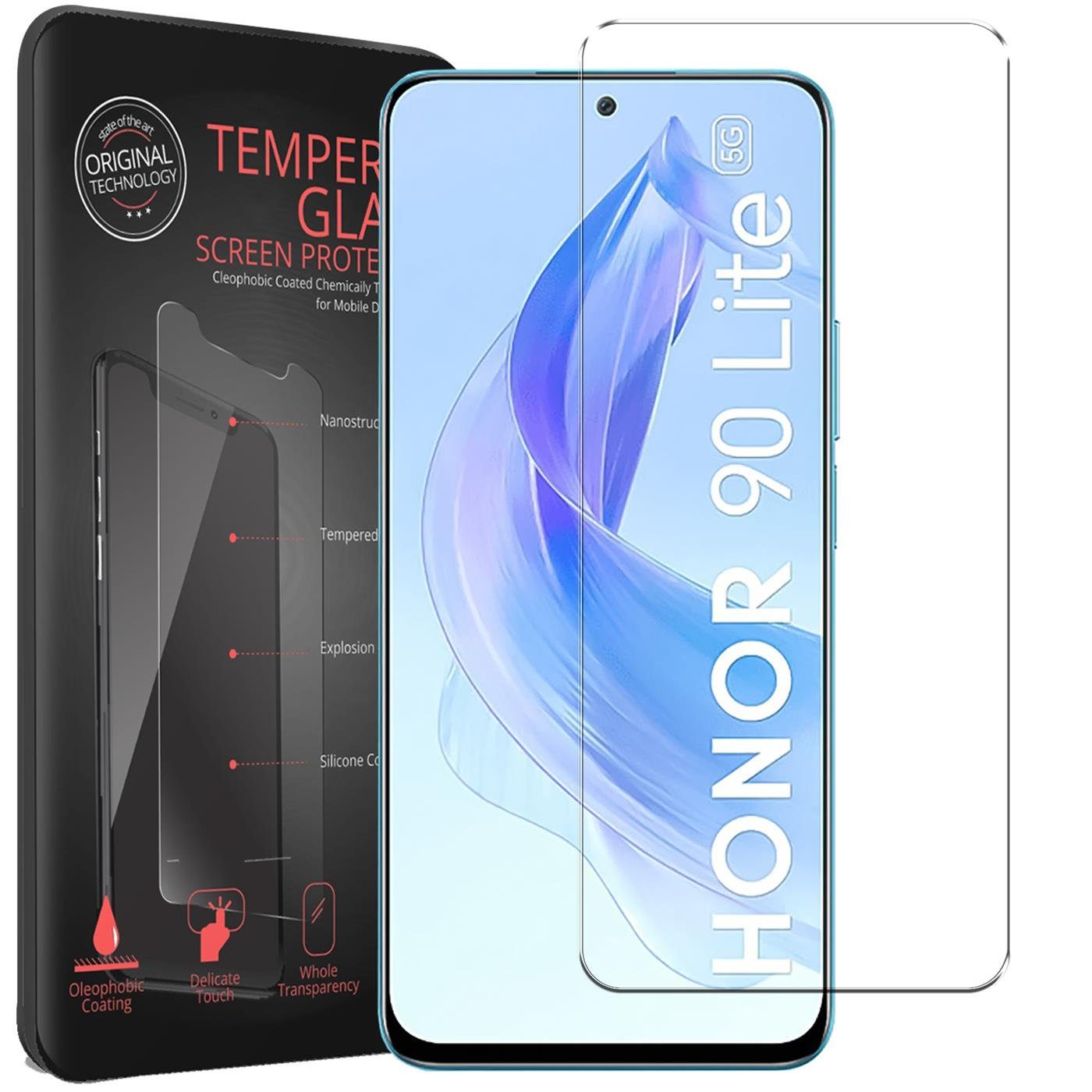 CoolGadget Schutzfolie Panzerfolie für Honor 90 Lite, (9H Härtegrad, 2x Schutzglas, 1xReinigungset), Displayfolie Panzer Schutzfolie 2 Stück für Honor 90 Lite Glas Folie