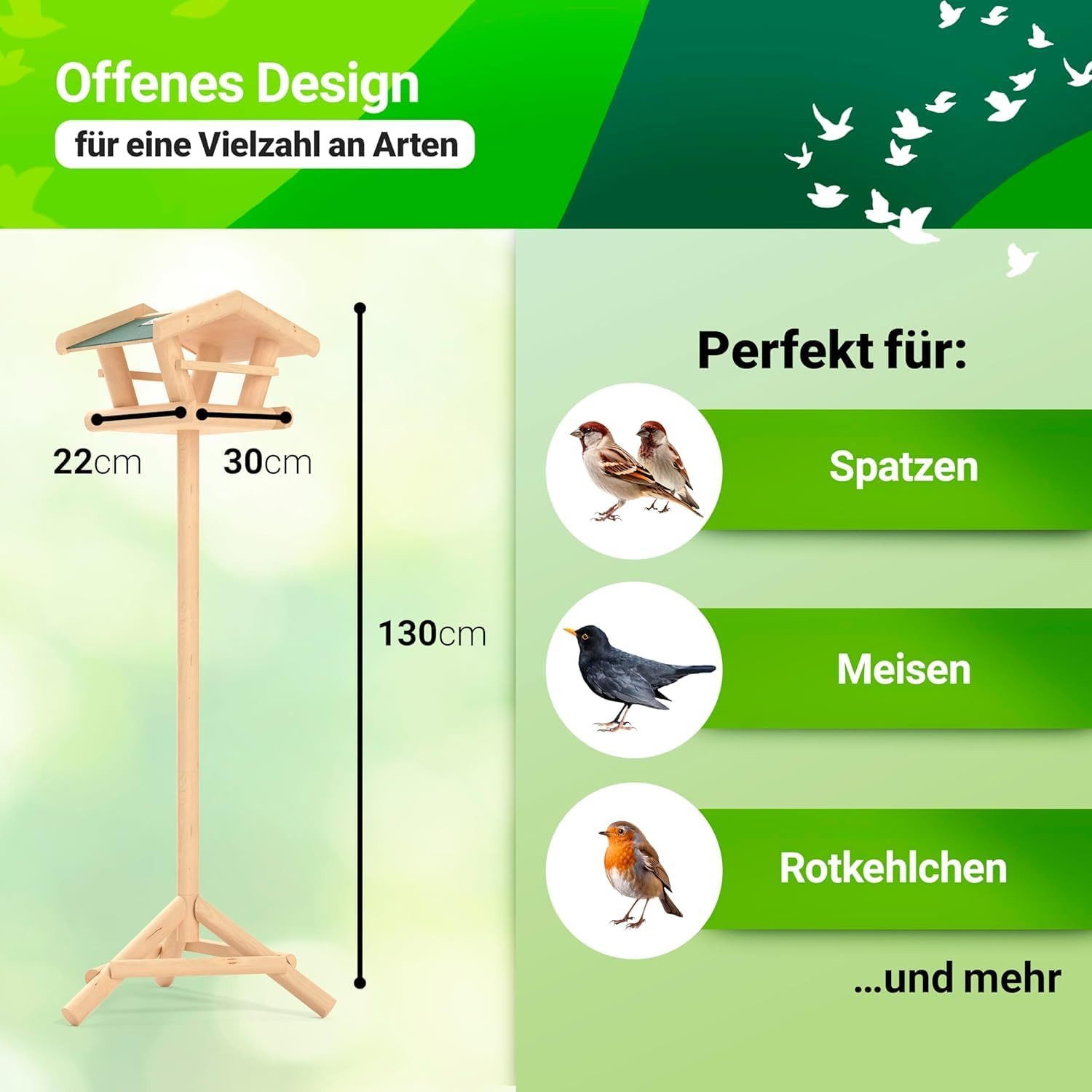 Blumixx Vogelhaus mit wetterfestem Ständer und Solar-LED Beleuchtung - abnehmbares Dach