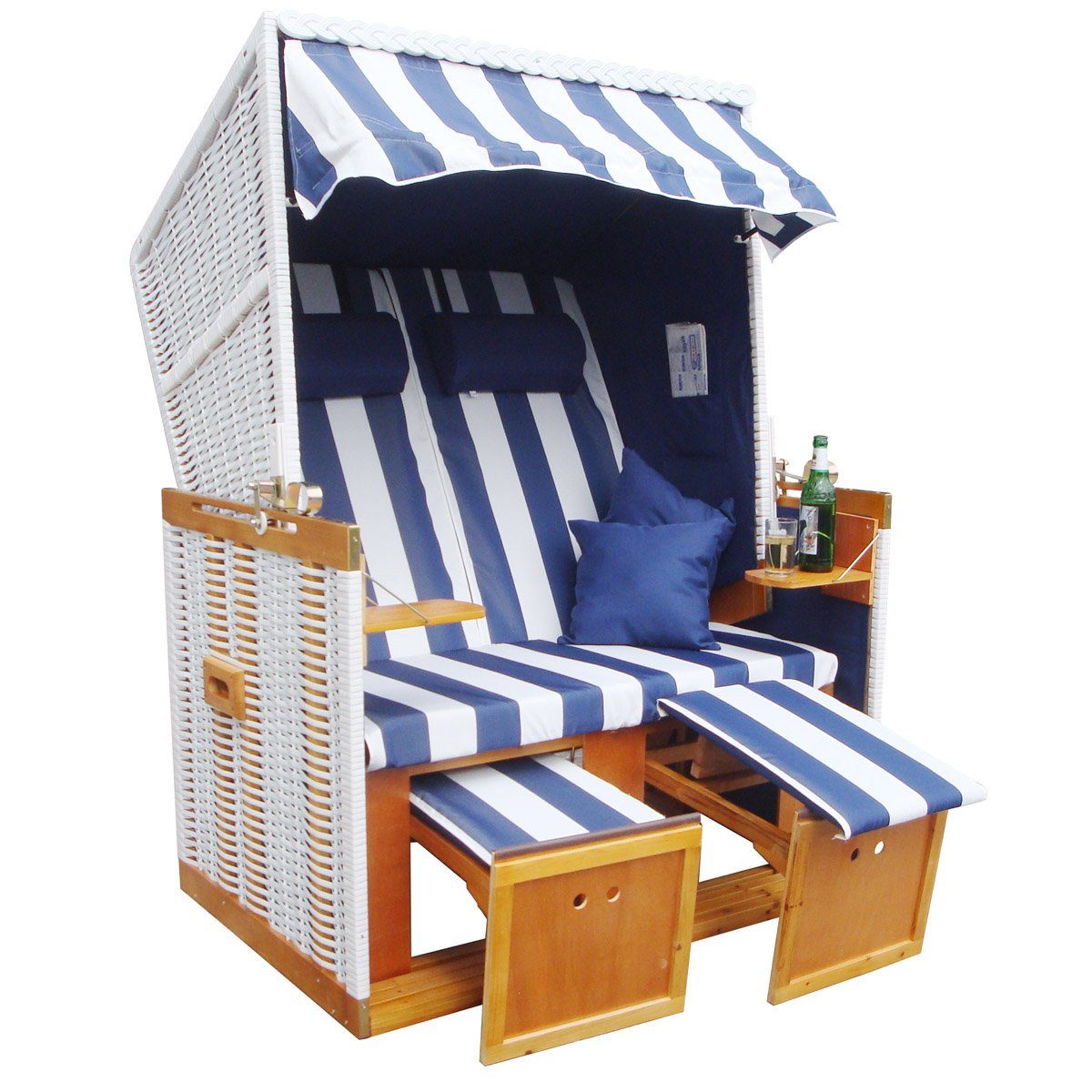 BRAST Strandkorb Nordsee XXL für 2 Personen 120cm breit mehrere Designs, inkl. wetterfeste Abdeckhaube verstellbare Rückenlehne Fußkissen