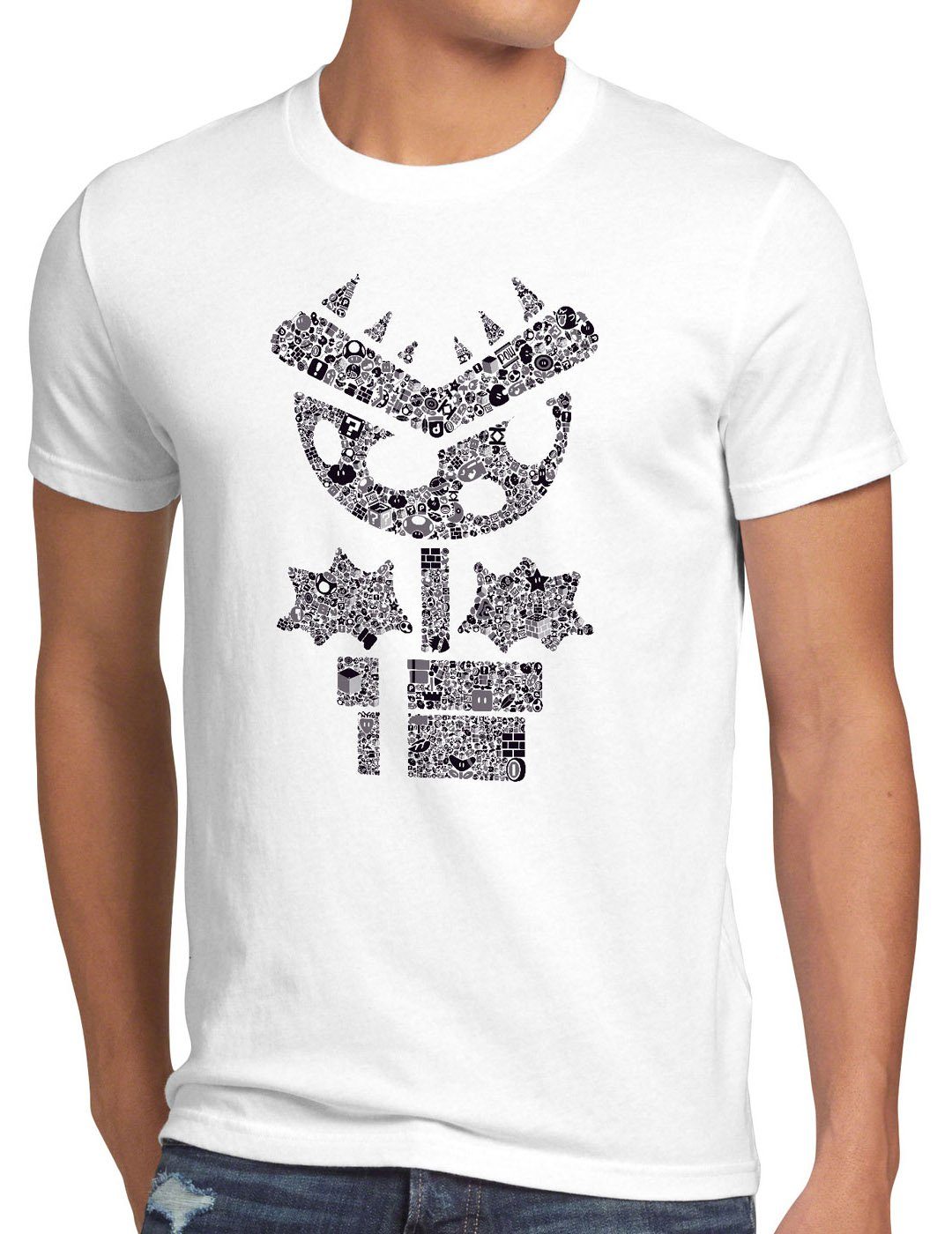 mario weiß game style3 videospiel Herren Super T-Shirt Print-Shirt gamer snes wii world nes Piranha boy