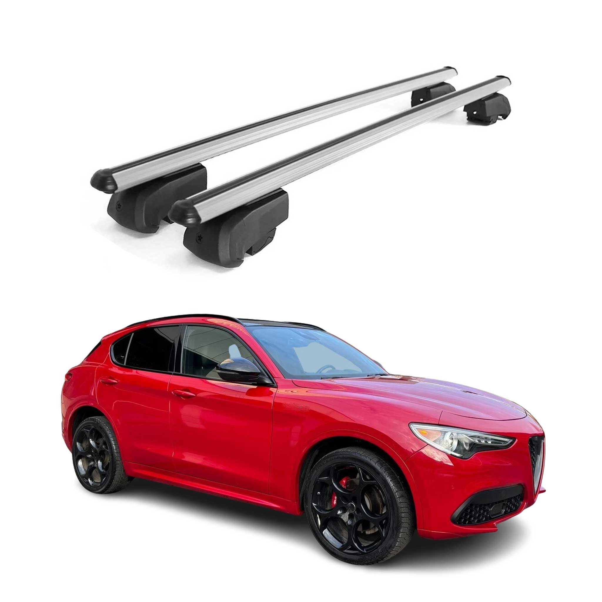 OMAC Dachträger Gepäckträger für Alfa Romeo Stelvio 2016-2024 ABE Alu Silber 2x (2-St), Wasserbeständig,Abnehmbar,Multifunktional,Leichtgewichtig