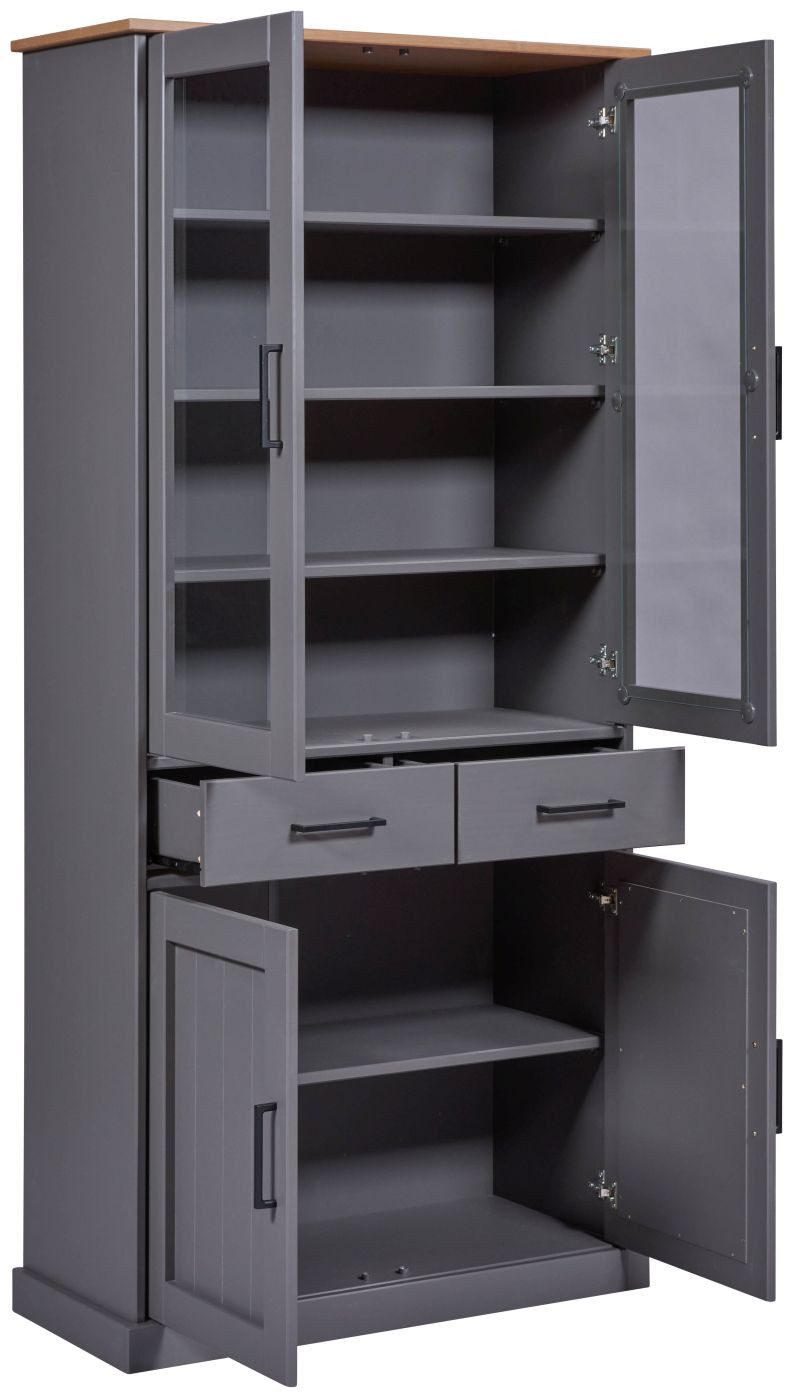 FURNARO Standvitrine Buffet, Landhaus, Massivholz, 90 x 38,4 x 190 cm