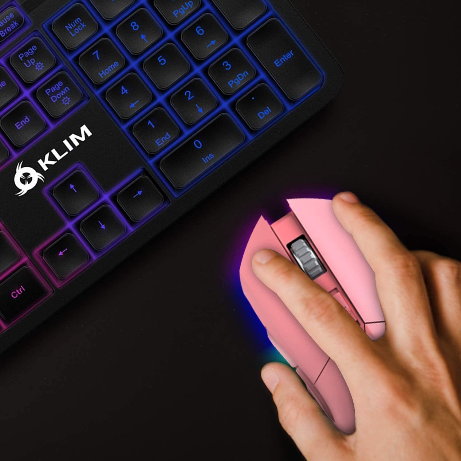 KLIM Blaze Black wireless DPI-Anpassung Gaming-Maus für  mit Gaming-Maus, (Funk, Pink wiederaufladbar) hochleistungs ergonomisch Hände, beide