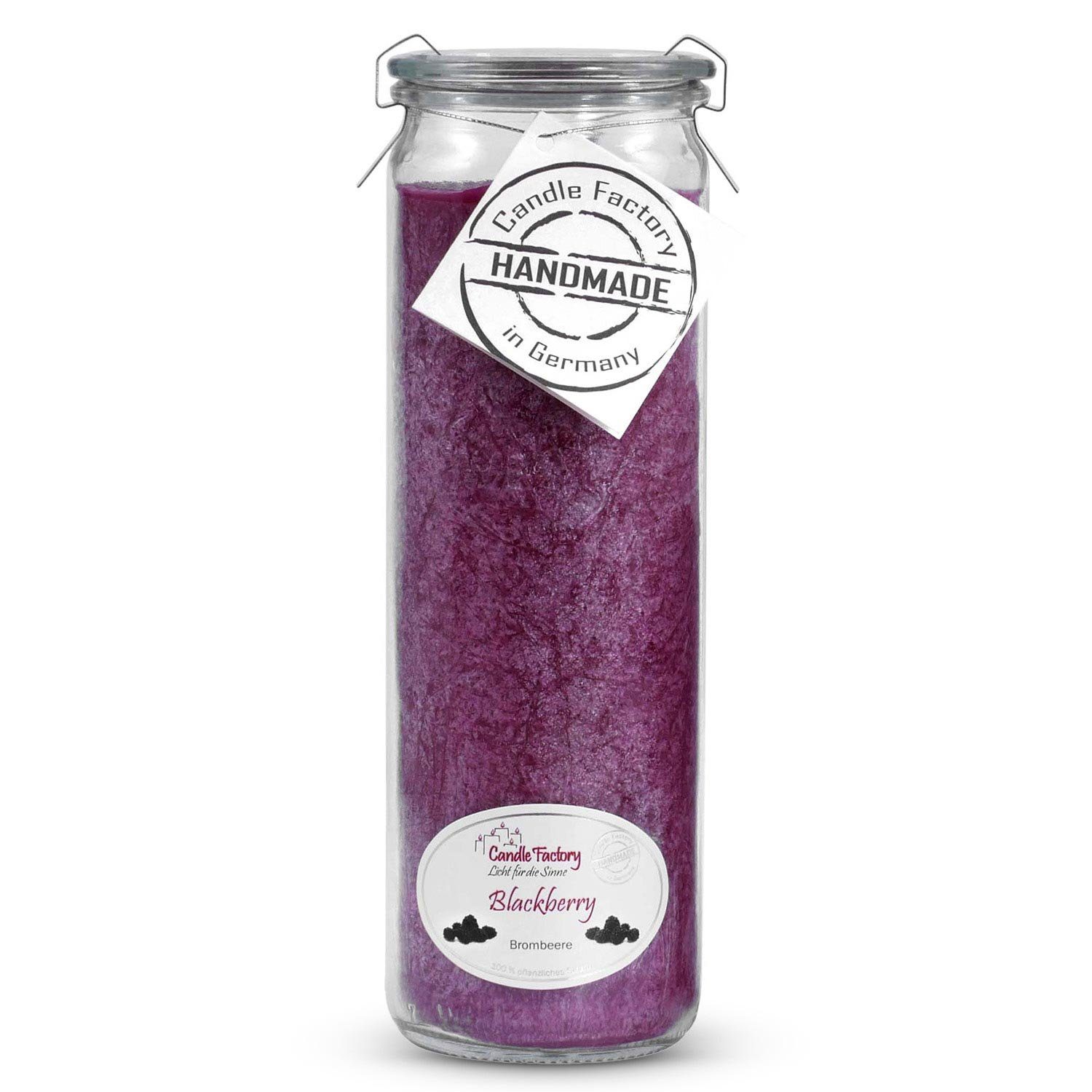 Landshop24 Duftkerze Candle-Factory Duftkerze aus Stearin im Weckglas Big Jumbo (Duft "Blackberry), brennt bis zu 100h