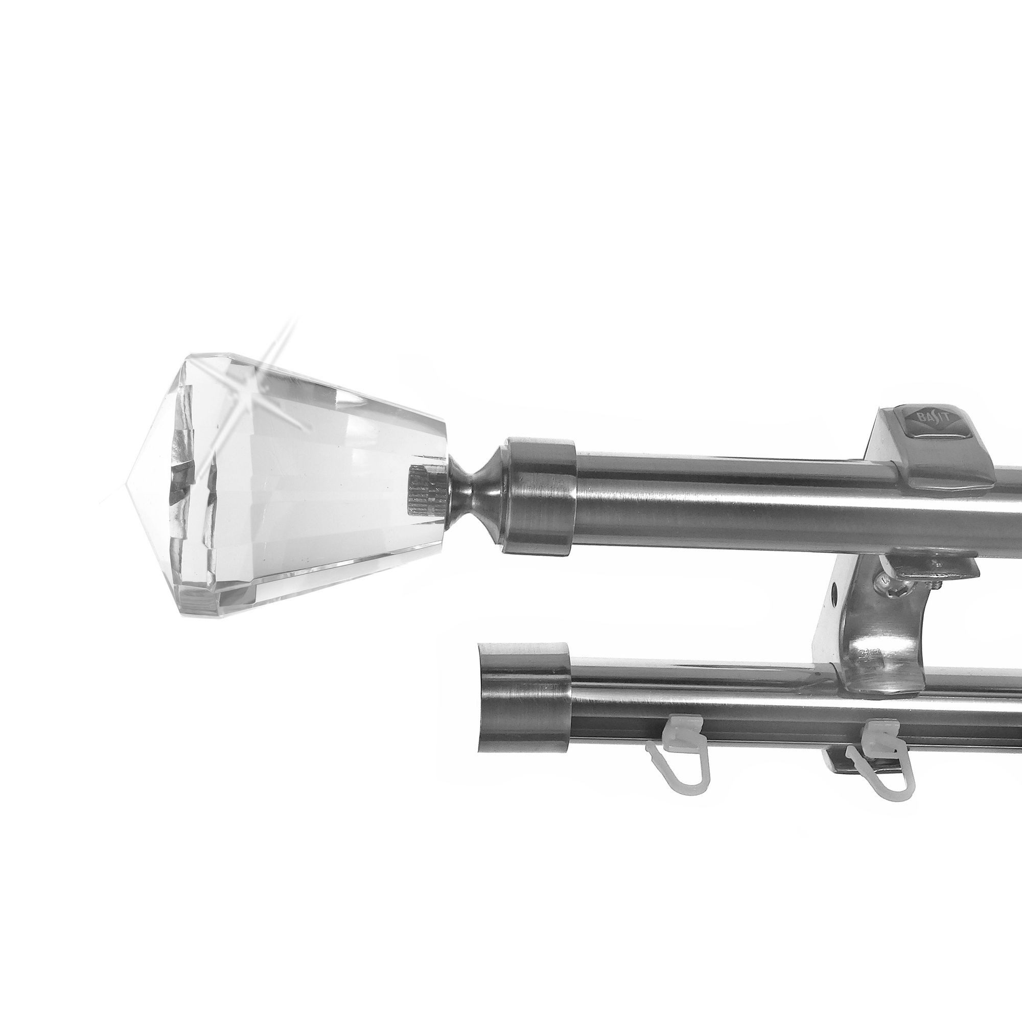 BASIT Gardinenstange Rohr und Innenlauf Edelstahloptik 20mm mit Deckenträgern 180 cm E36, Ø 20 mm, 2-läufig, verschraubt, Metall, D60RI 180 cm E36 Knauf Kristall