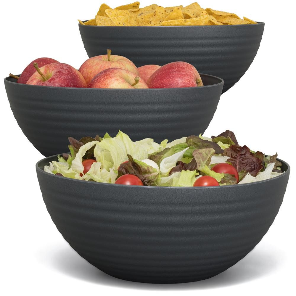 Hausfelder Servierschüssel Salatschüssel Set Schüsseln für Salat, Chips, Obst in Schwarz, Kunststoff, (3er Set, 3-tlg), spülmaschinengeeignet, BPA-frei, bruchfest, Wellen-Design