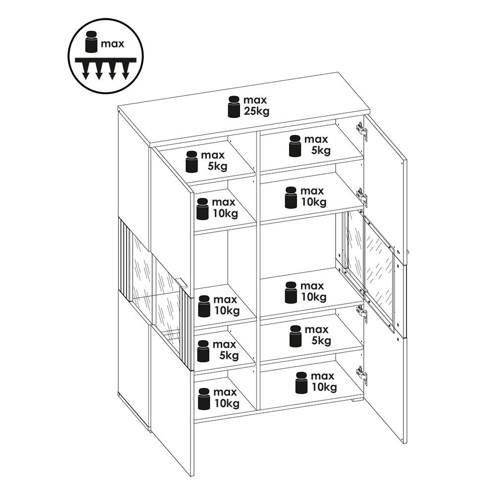 Lomadox Vitrine ASHBURTON-129 100cm breit, Eiche, Beleuchtung grau mit Rillenoptik, inkl