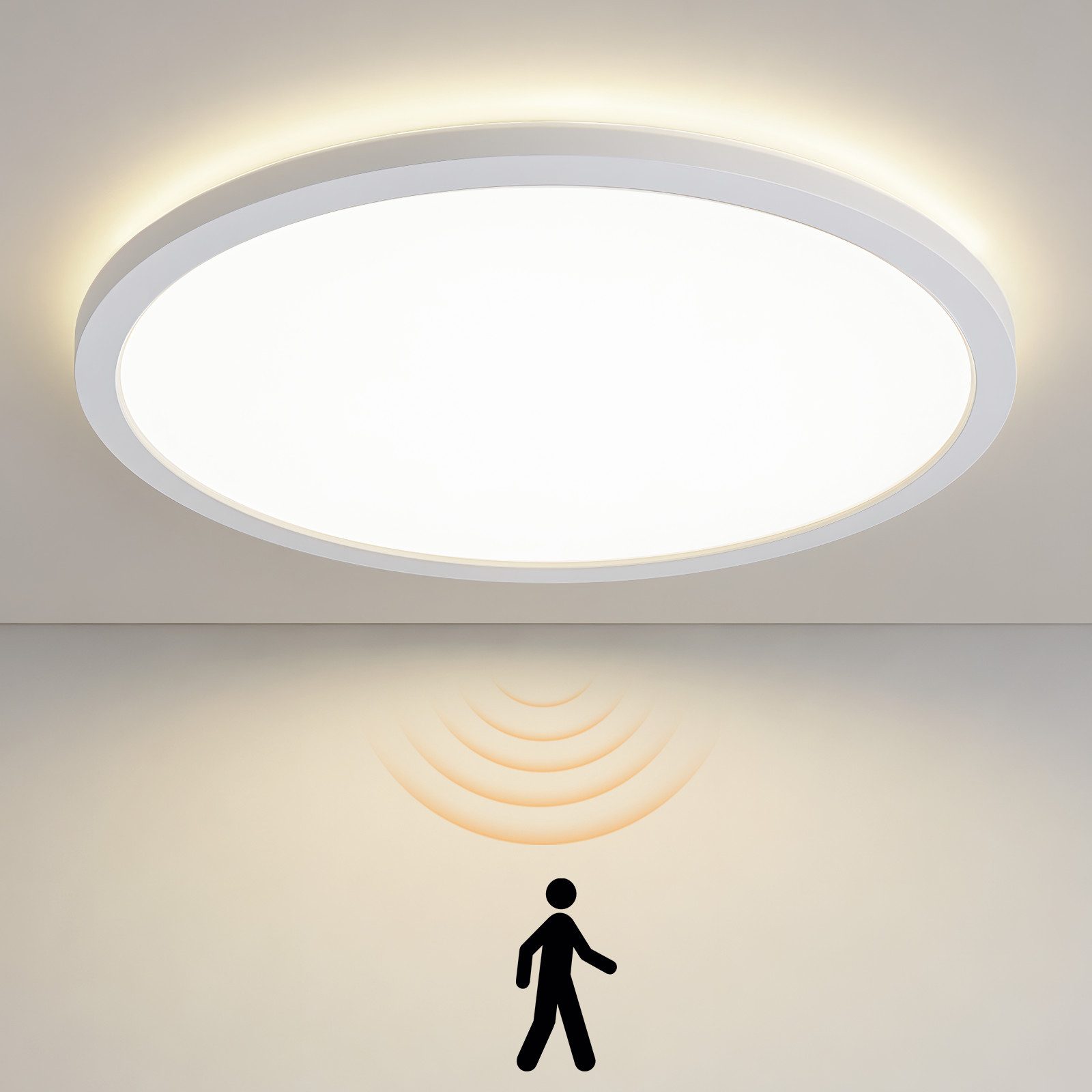 Nettlife LED Deckenleuchte Bewegungsmelder für Innen 18W 1900lm Deckenleuchte flach 4000K ⌀29 cm, LED fest integriert, Radar-Bewegungsmelder erfasst auch reglose Personen für Flur Keller