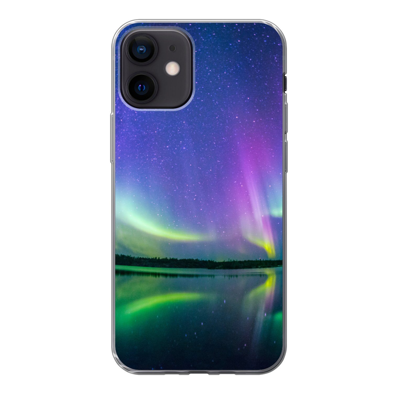 Handyhülle für Apple iPhone 12 Nordlicht - Sternenhimmel - Reflexion