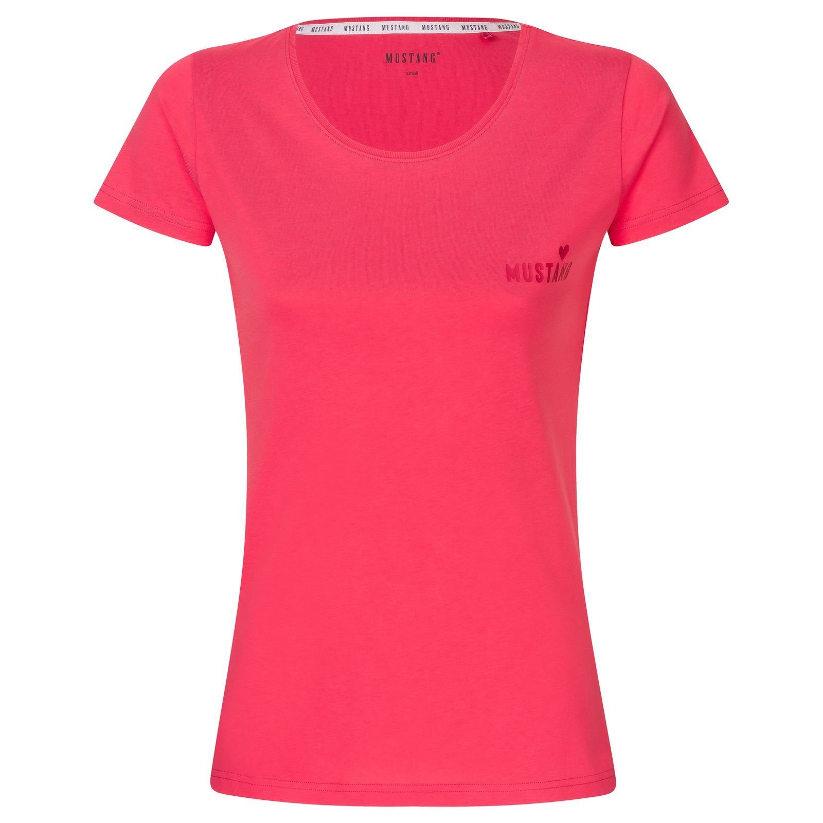 MUSTANG T-Shirt Lounge Damen Shirt Everyday (Packung, 1-tlg) lässige Weite, Toniger Logo-Print mit Herz auf der Brust Rot