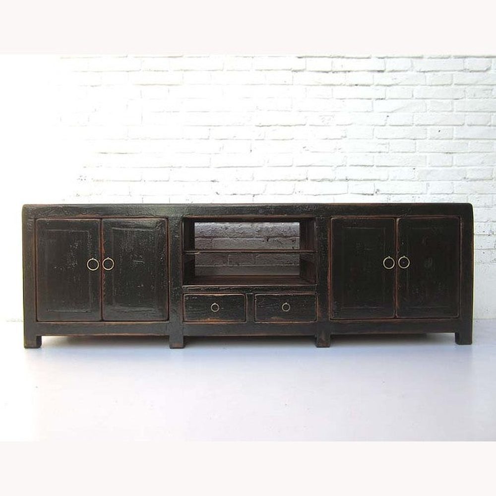 Luxury-Park-Direct Kommode China Lowboard flache Anrichte für TV Flachbildschirm Pinie schwarz