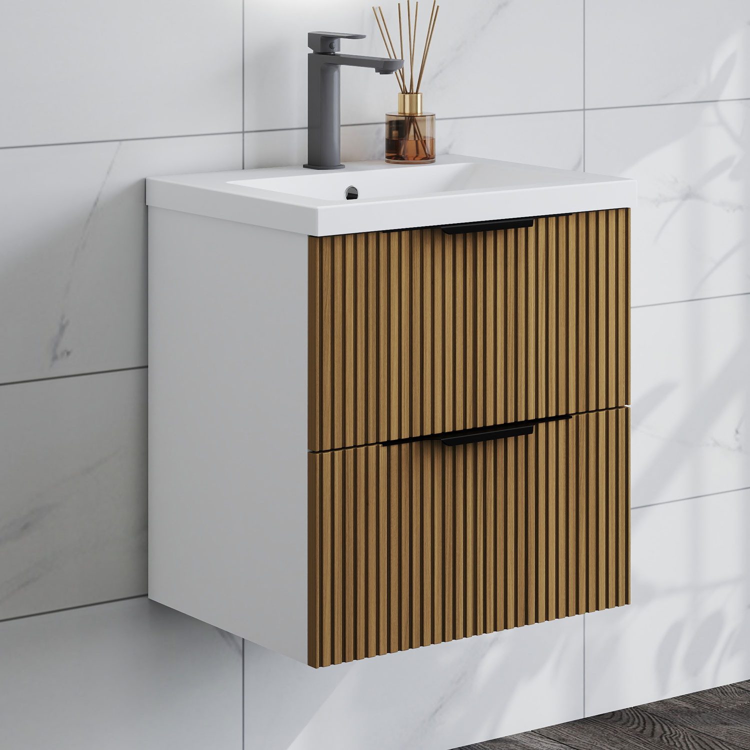 duschspa Waschtisch Waschbecken mit Unterschrank Badmöbel Set Hängeschrank, mit Griffe, 50/60/80/100/120 cm