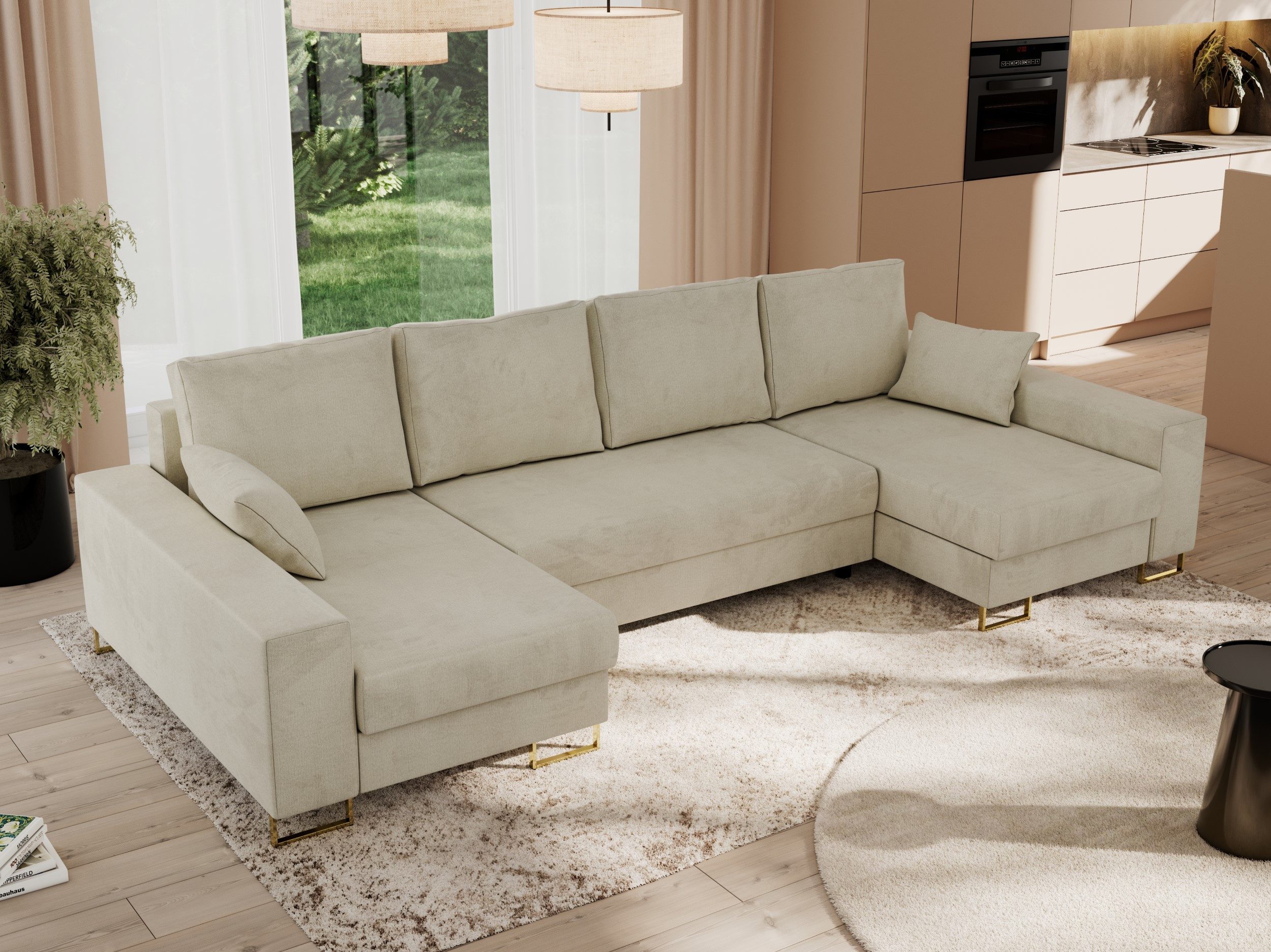 MKS MÖBEL Ecksofa DORIAN U, Set, Modern Sofa, T30-Schaum, Bonellfedern, lose Kissen, Ecksofa U-Form, Wohnlandschaft, Bettkästen, Metallfüße, Schlafsofa