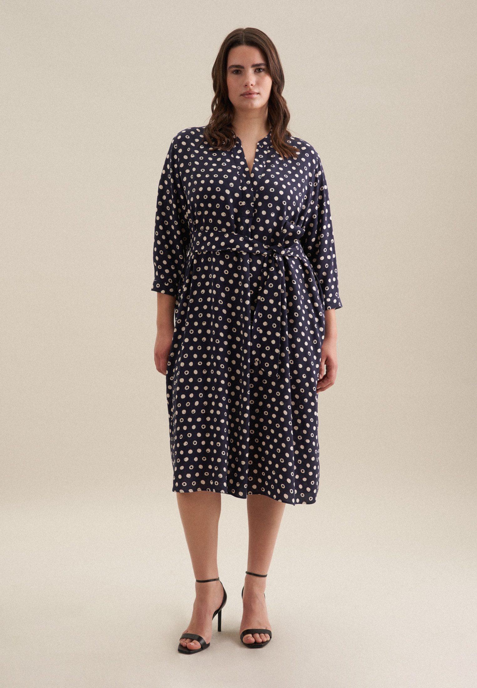 seidensticker Sommerkleid Schwarze Rose 3/4-Arm Kragen Punkte