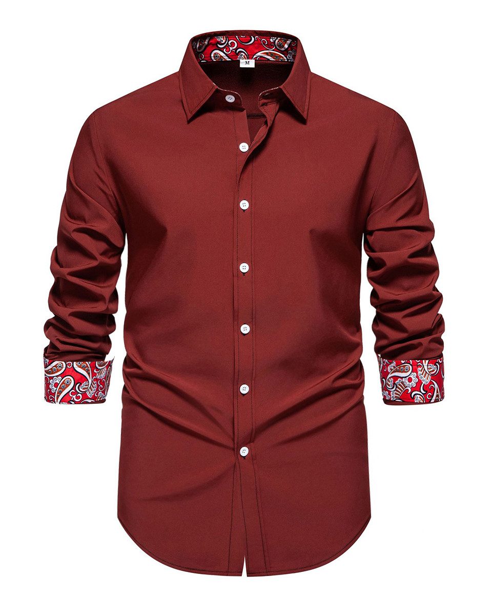 Allthemen Langarmhemd Farbkontrast einfarbiger Freizeithemd mit Kentkragen günstig online kaufen