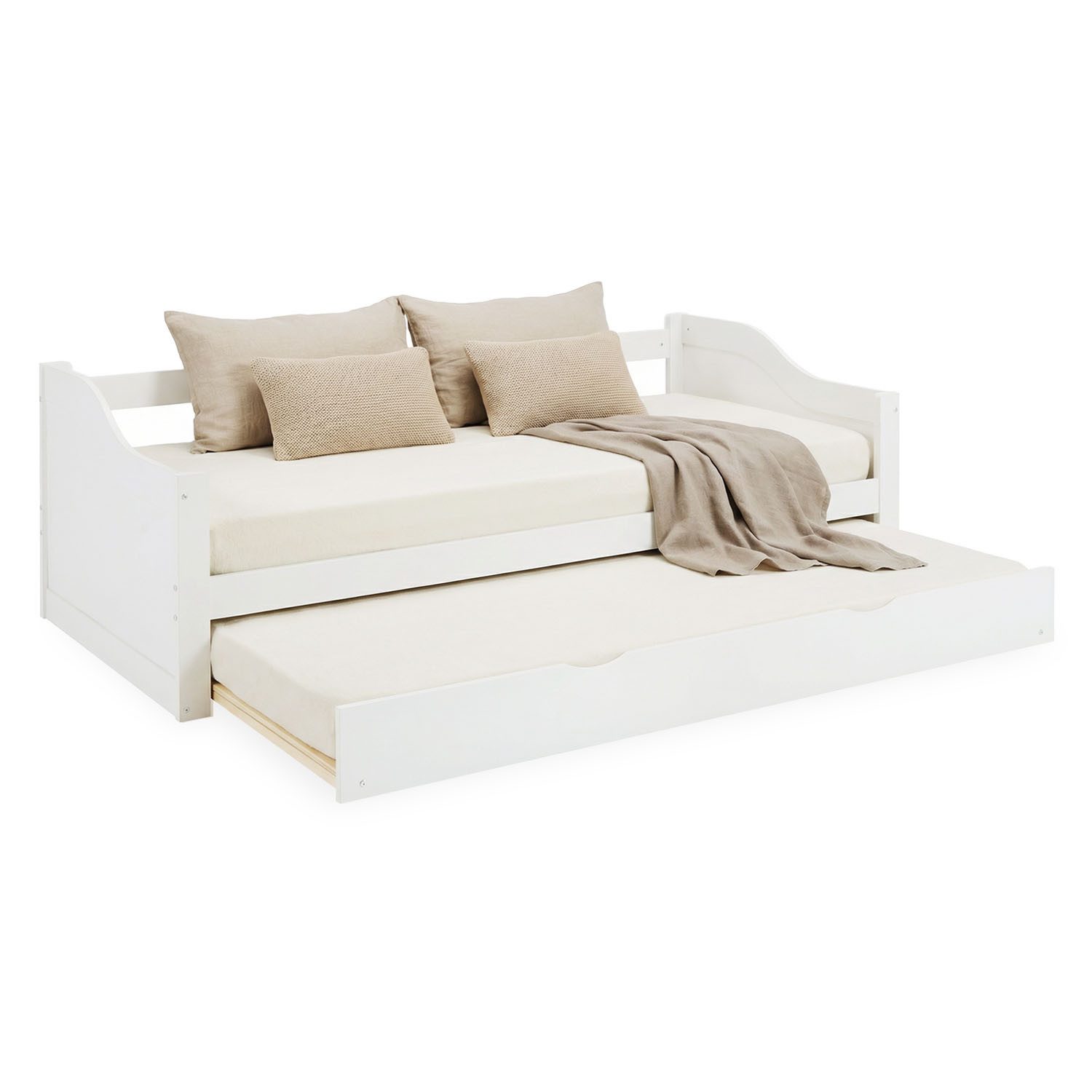 Homestyle4u Ausziehbett 90x200 Holz Gästebett mit Ausziehfunktion 2 Liegeflächen Doppelbett (Komplett-Set mit 2x Lattenrost), 2x 90x200, 2 Personen/Kinder, Stauraumbett
