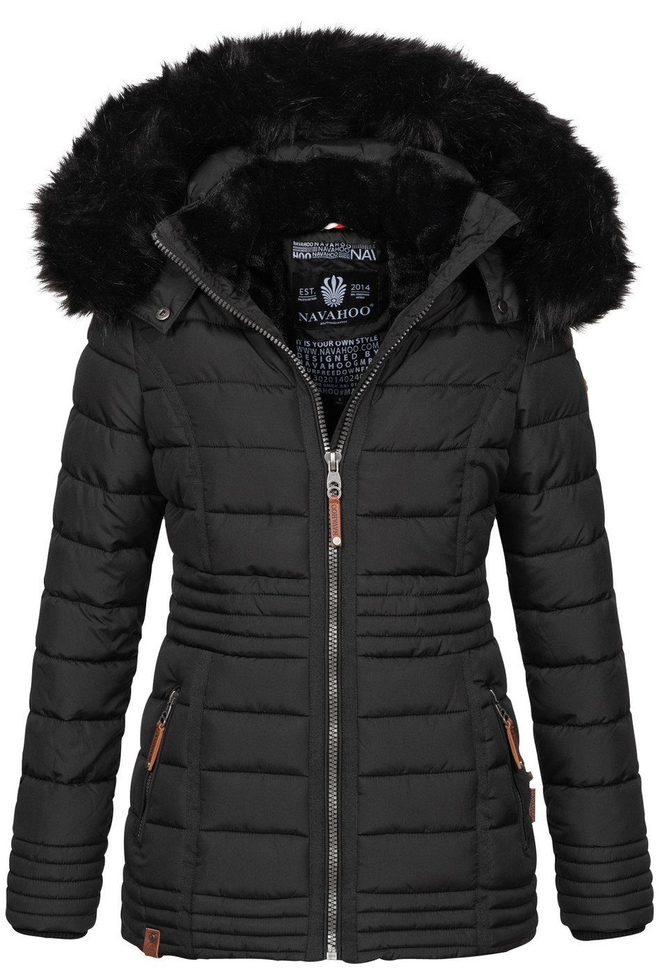 abnehmbarer kuschligem Kapuze schwarz mit und Navahoo Umay Teddyfell Pri Winterjacke