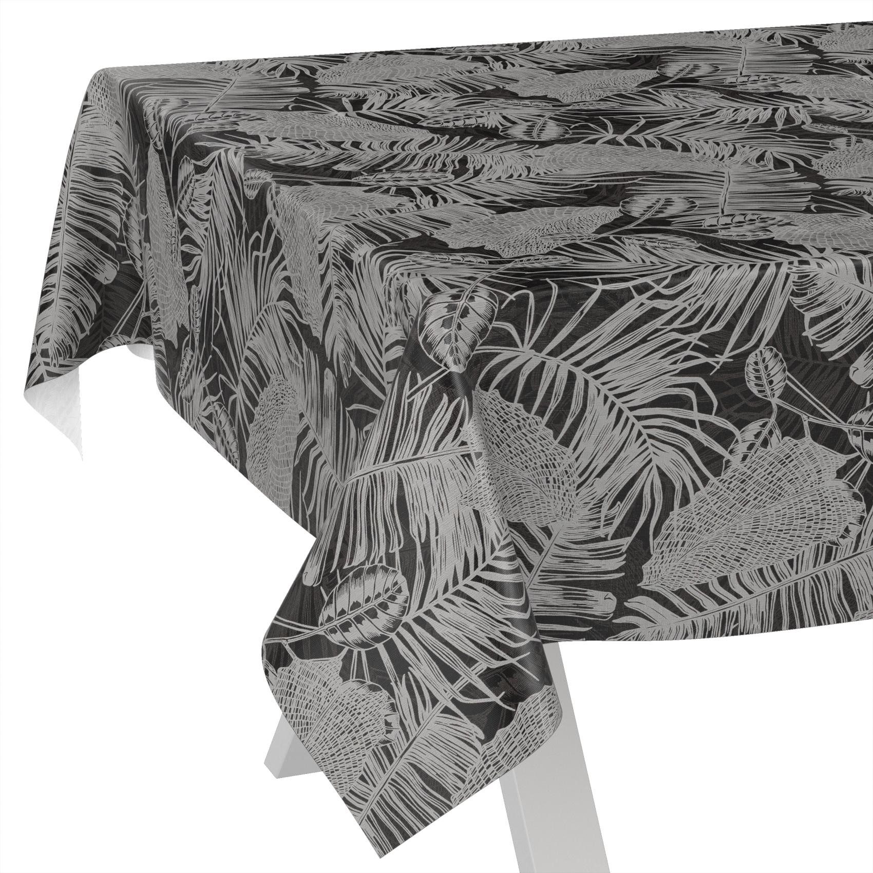 ANRO Tischdecke Tropika Schwarz abwaschbar Wachstuch pflegeleicht wasserabweisend (Einzelstück 1-tlg), Schmutzabweisend Nachttropik Grau 90x130cm Gartentischdecke