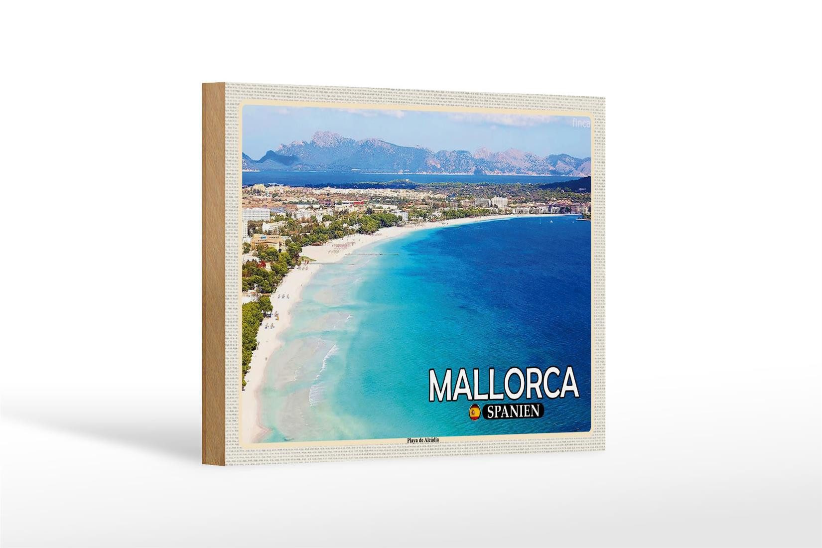 Femer GmbH Holzbild Reise 18x12 cm Mallorca Spanien Playa de Alcúdia Strand, (1 St), Glatte Holzfaserplatte (MDF), vorn beschichtet