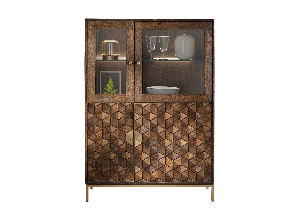 Main Möbel Highboard III 99x139cm "Assuan" Mango & Metall goldfarbig