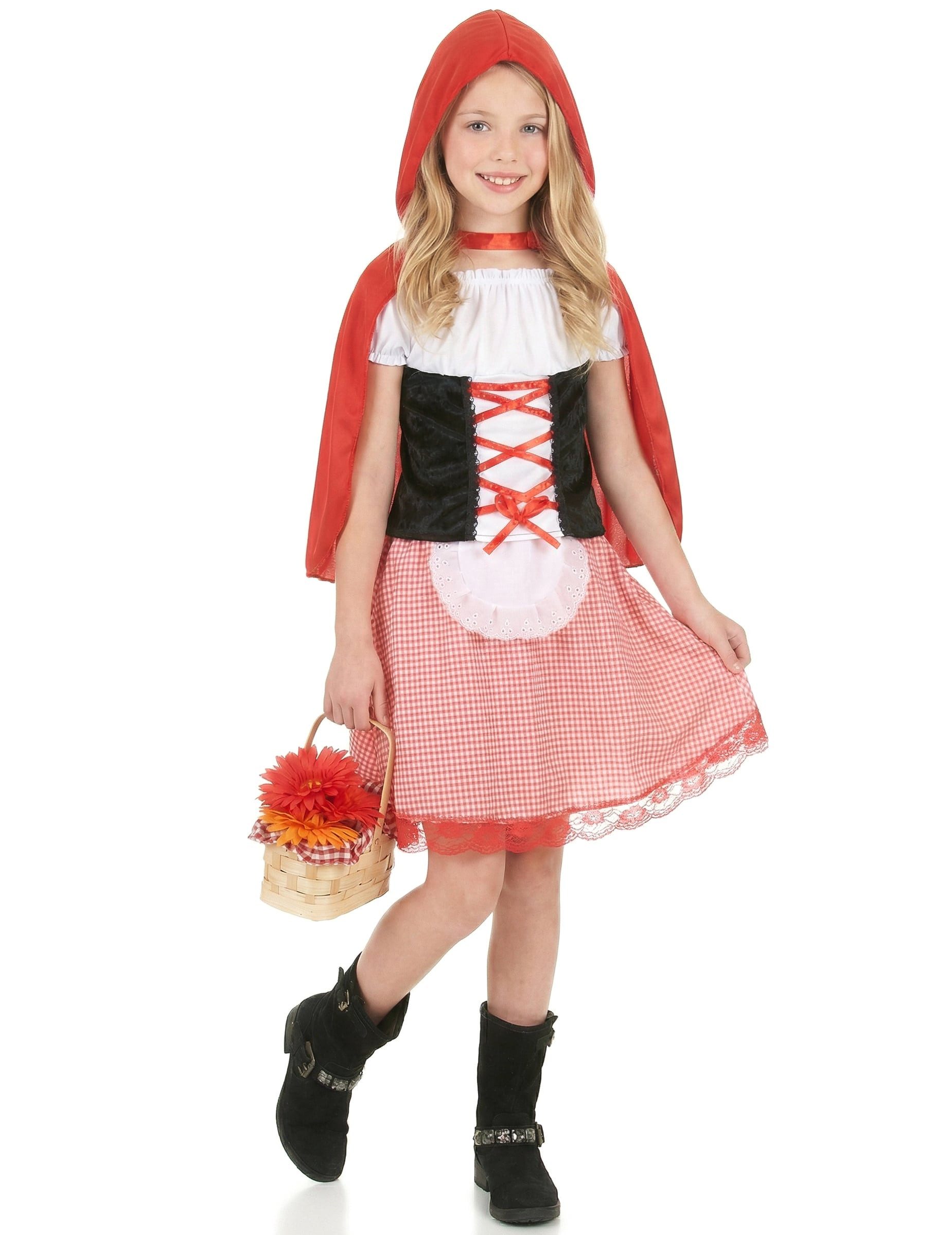 JADEO Kostüm Rotkäppchen Kinderkostüm rot-weiss-schwarz