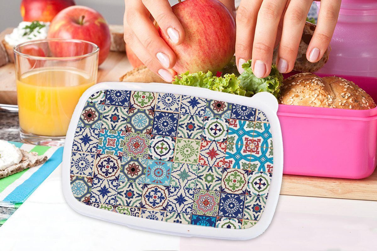 MuchoWow Lunchbox Kunststoff, Muster - Brotbox - Kunststoff Erwachsene, Kinder, für - Grün Mädchen, Snackbox, Blau, Brotdose Blumen (2-tlg), rosa