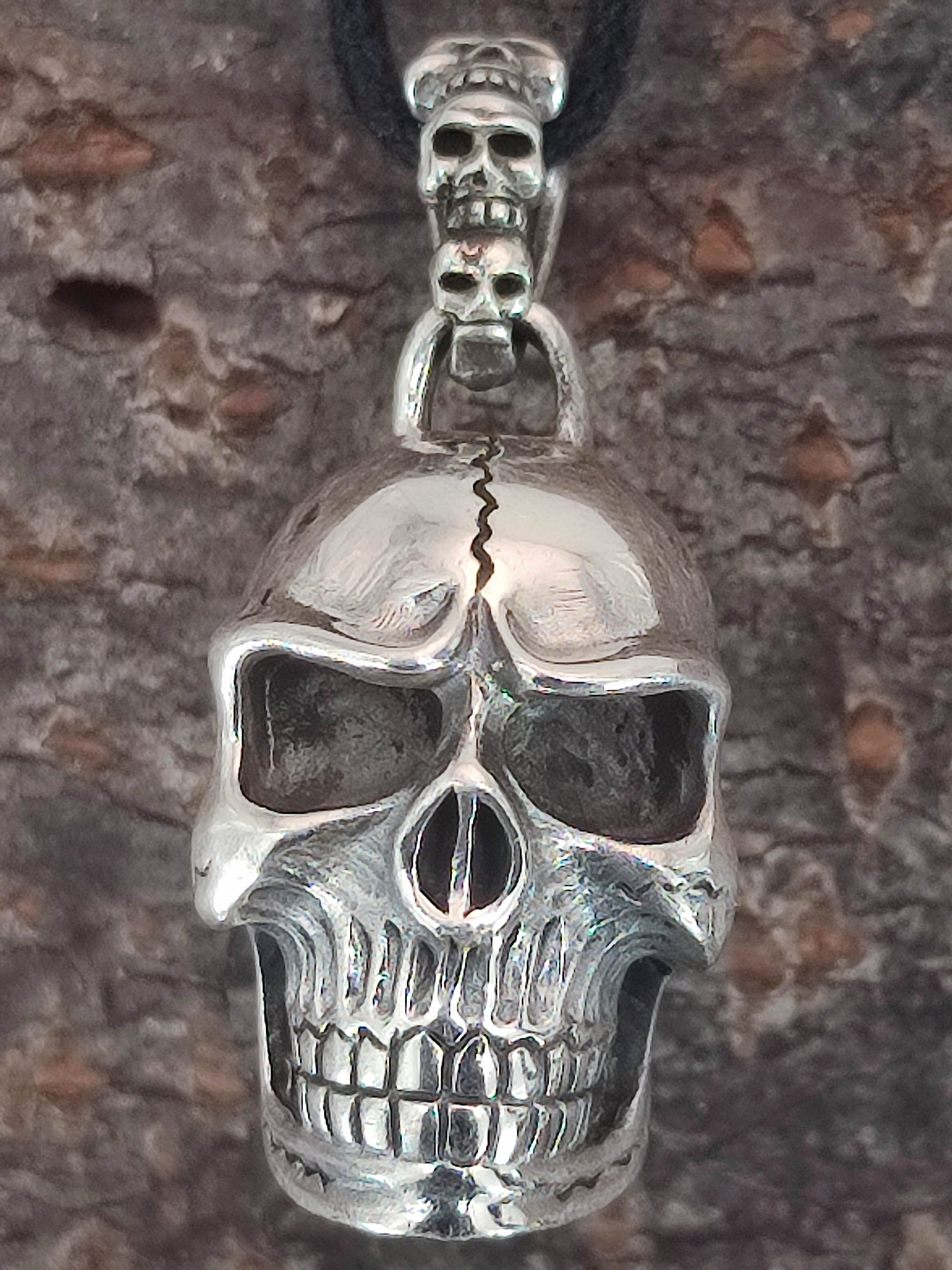 925 Sterling Silber Skull Totenkopf Anhänger 2 Schädel mit Kette