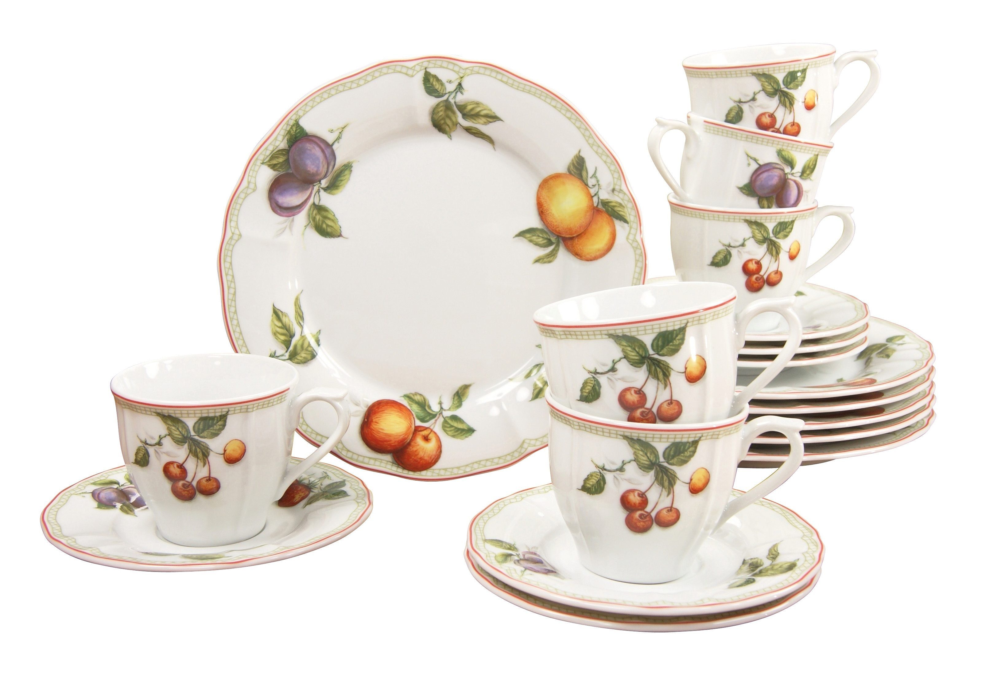 CreaTable Kaffeeservice Geschirr-Set Flora Orchard (18-tlg), 6 Personen, Porzellan, Service, 18 Teile, für 6 Personen | Tafelservice