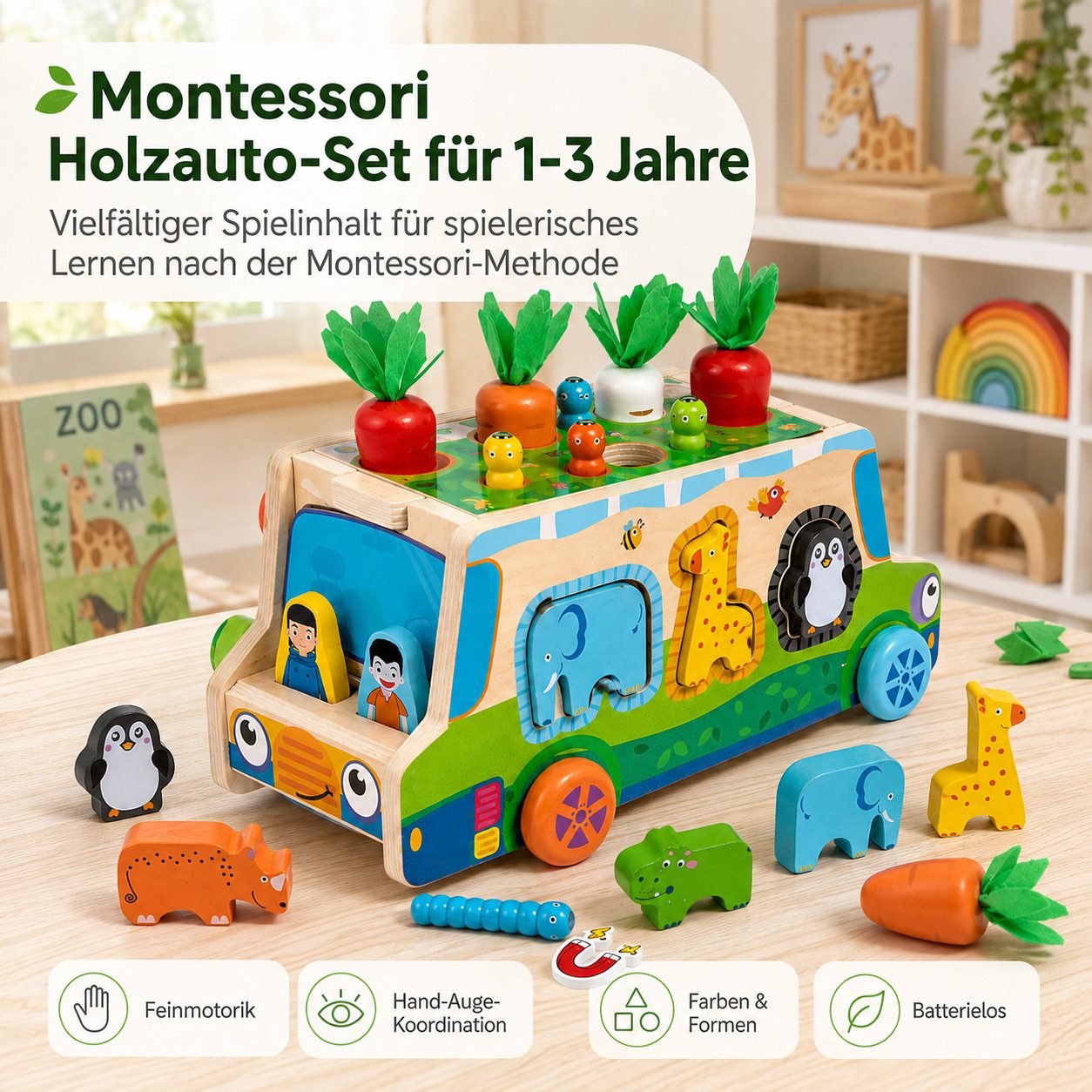 Fyrove Lernspielzeug Montessori Holzspielzeug, Motorikspielzeug als Geschenk für Kinder (Spar-Set, 1-St., Feinmotorik, Hand-Auge-Koordination, Bauernhof, Eltern – Bild 2 von 5